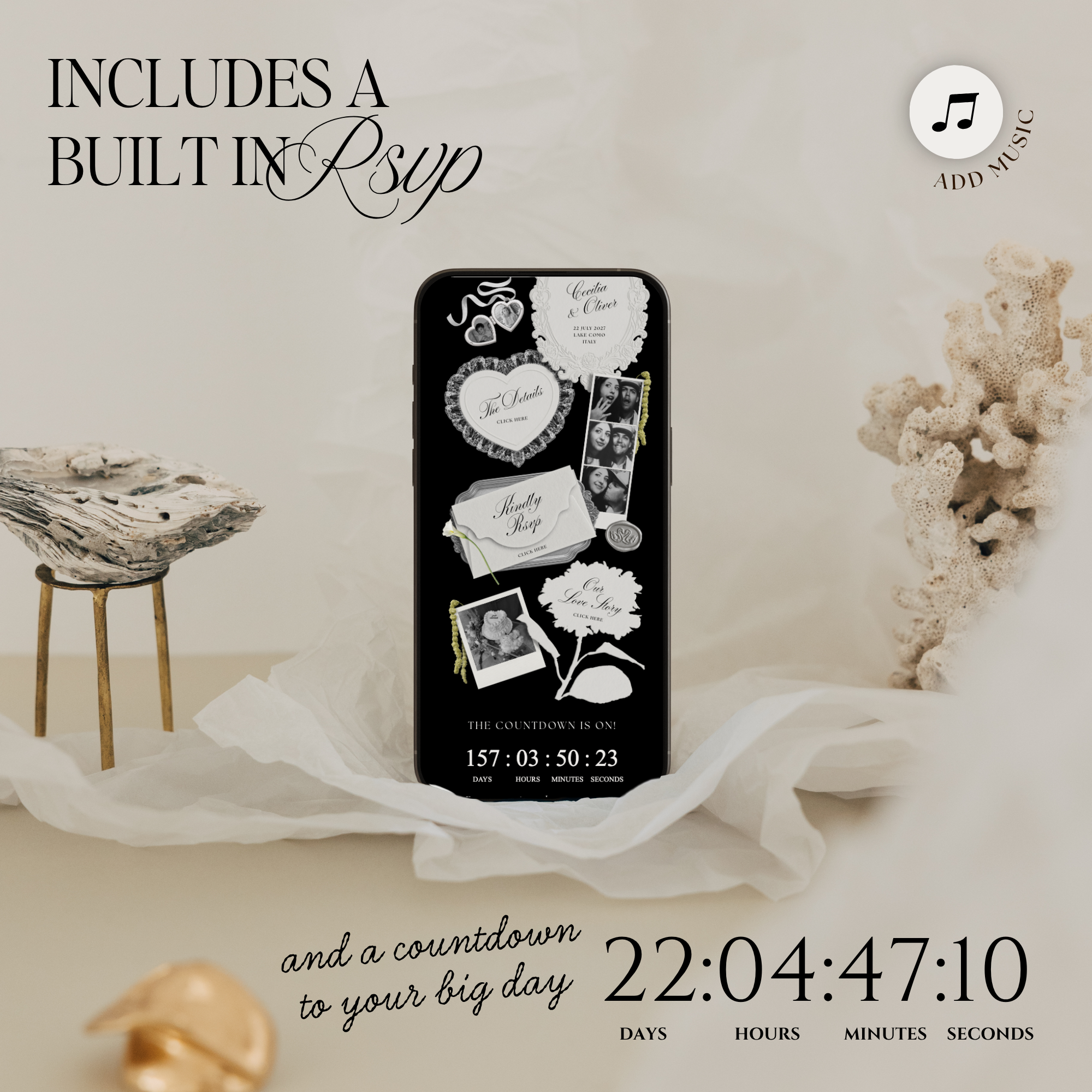 Wedding Website Template with RSVP (Photo Booth 01 - Black)