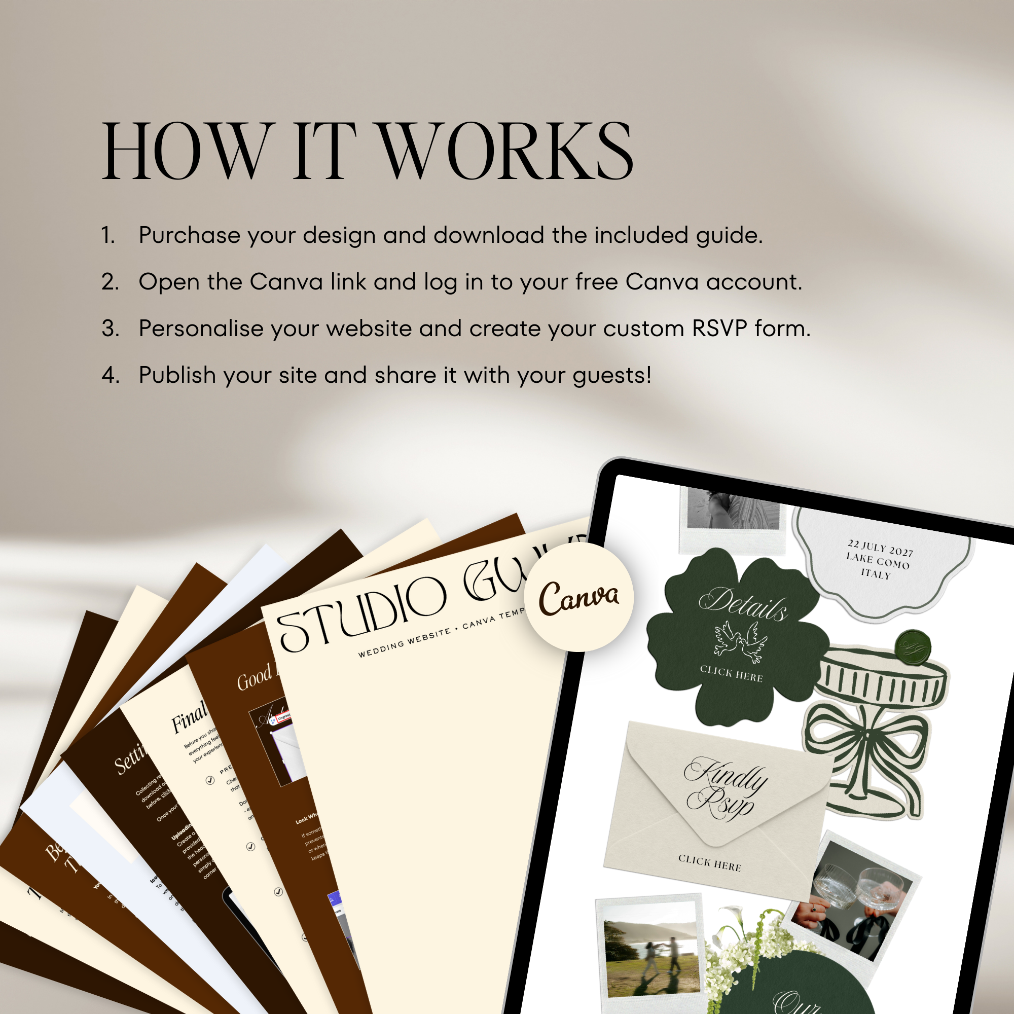 Wedding Website Template with RSVP (White & Green)