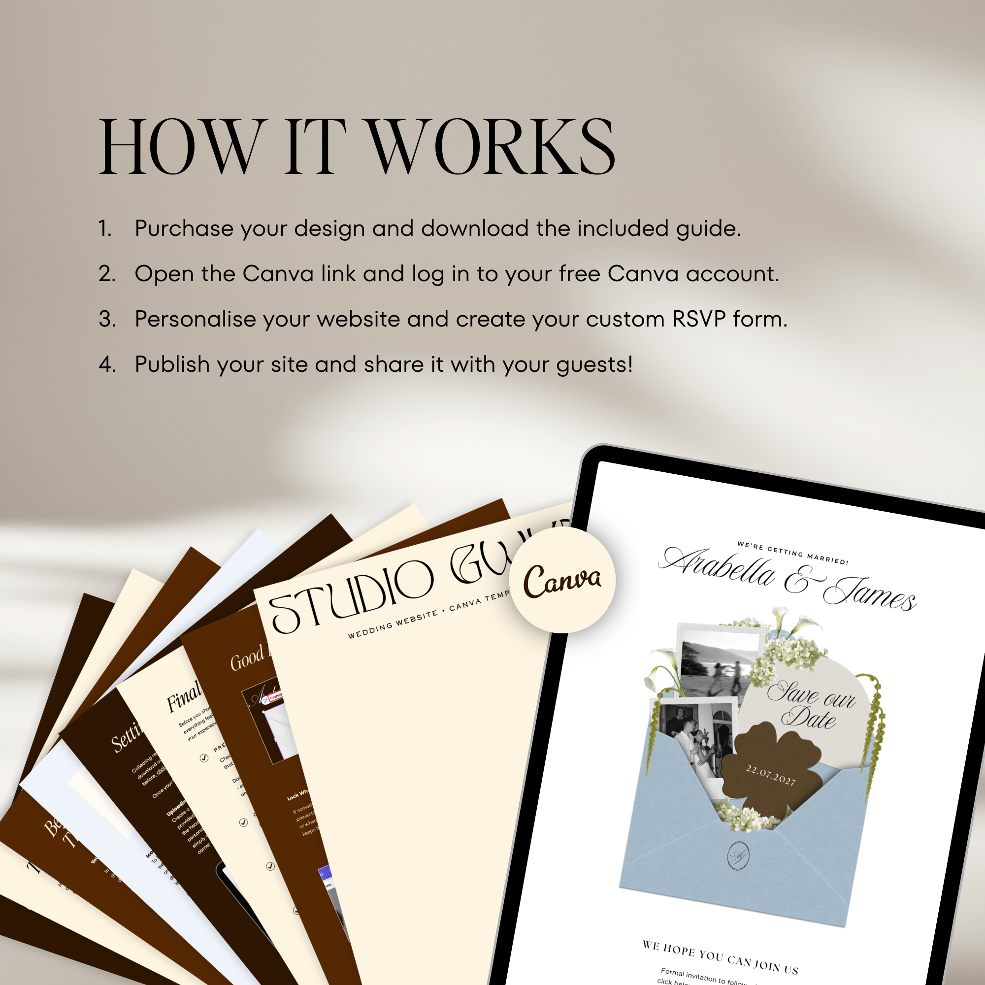 Save The Date Wedding Website Template (Brown & Dusty Blue)