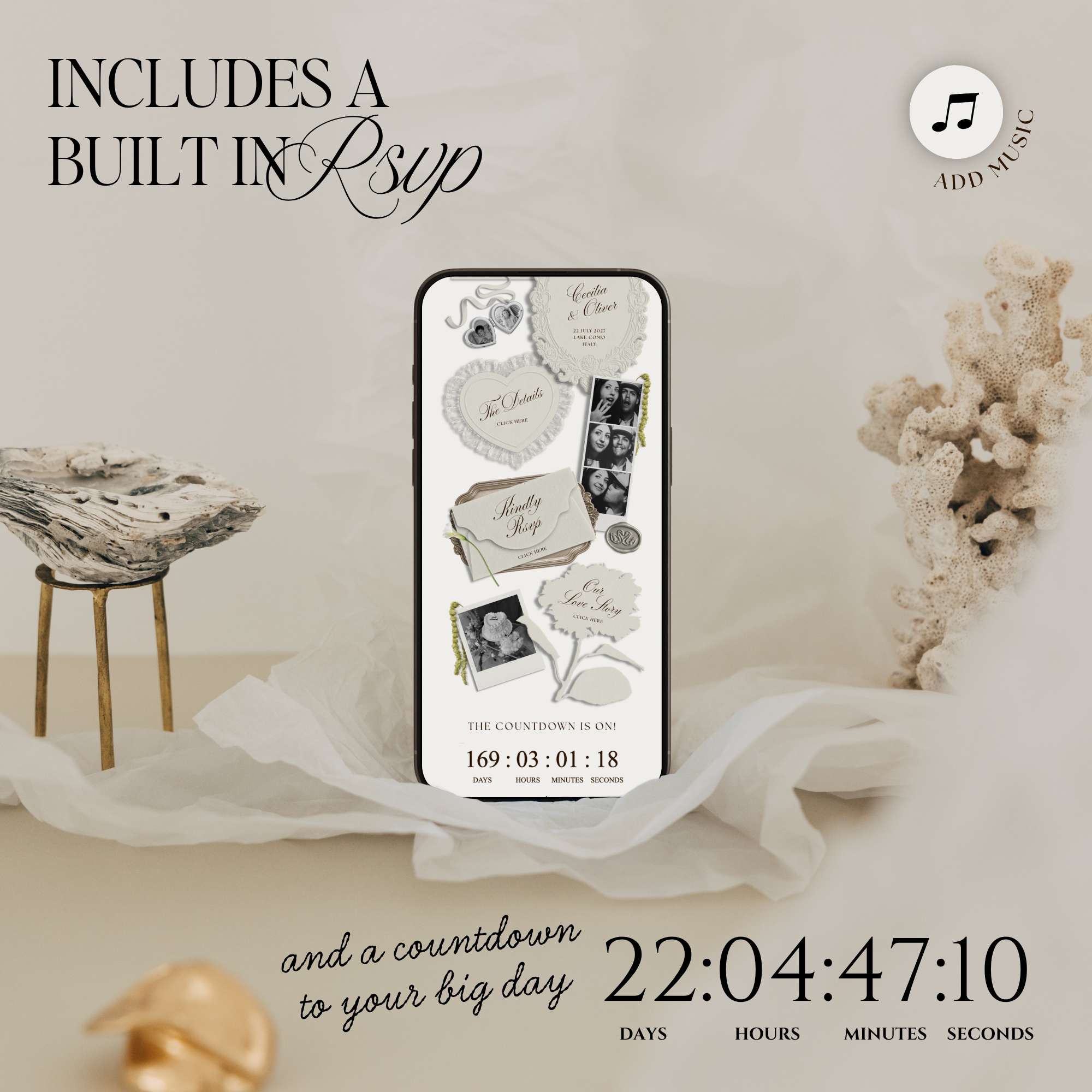 Wedding Website Template with RSVP (Photo Booth 01 - Ivory)