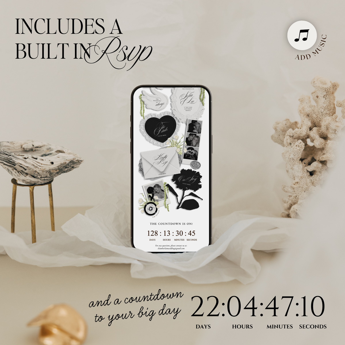 Wedding Website Template with RSVP (Envelope 05 - Black & White)