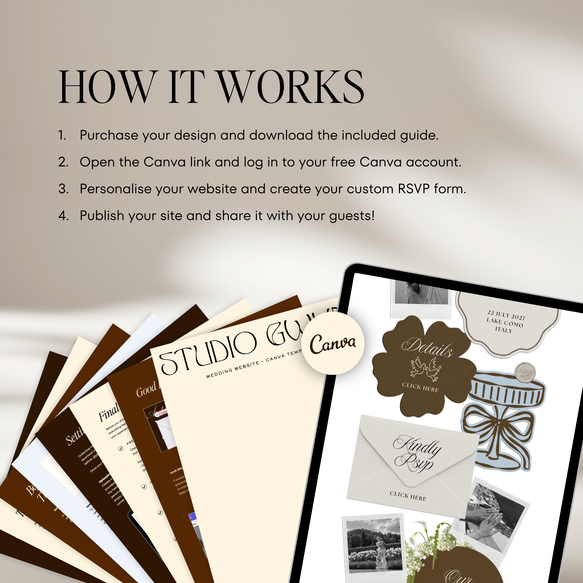 Wedding Website Template with RSVP (Brown & Dusty Blue)