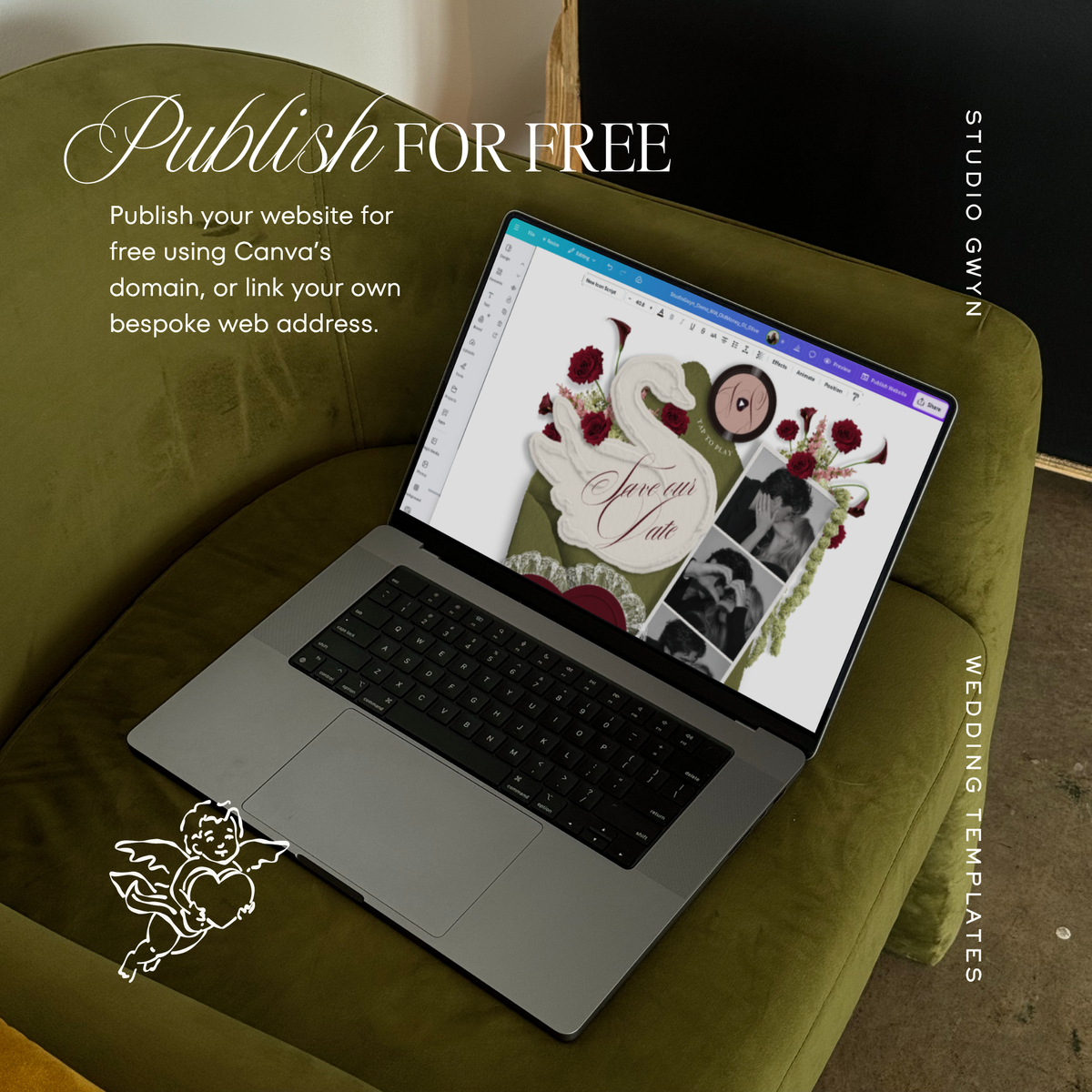 Save The Date Wedding Website Template (Envelope 05 - Green, Pink + Burgundy)