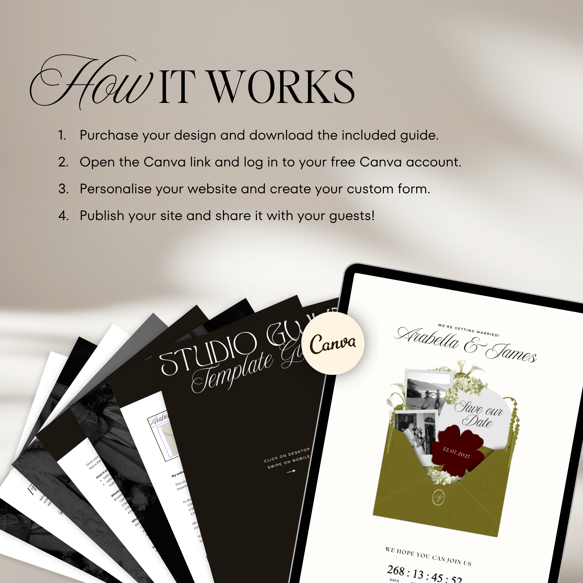 Save The Date Wedding Website Template (Olive Green & Burgundy)
