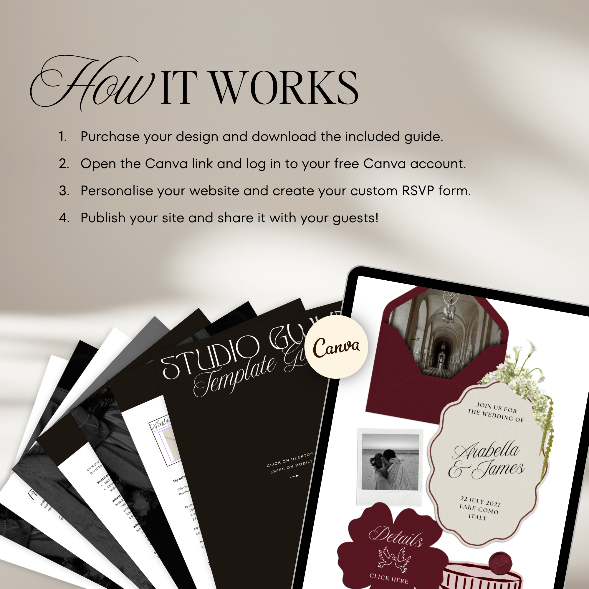 Wedding Website Template with RSVP (Burgundy & Ivory)
