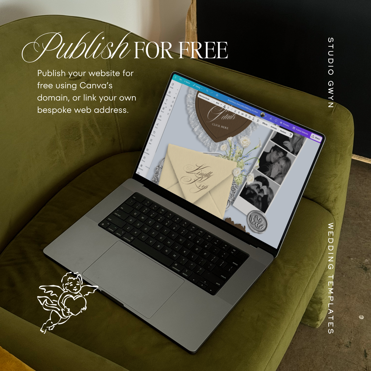 Wedding Website Template with RSVP (Envelope 05 - yellow, blue + brown)