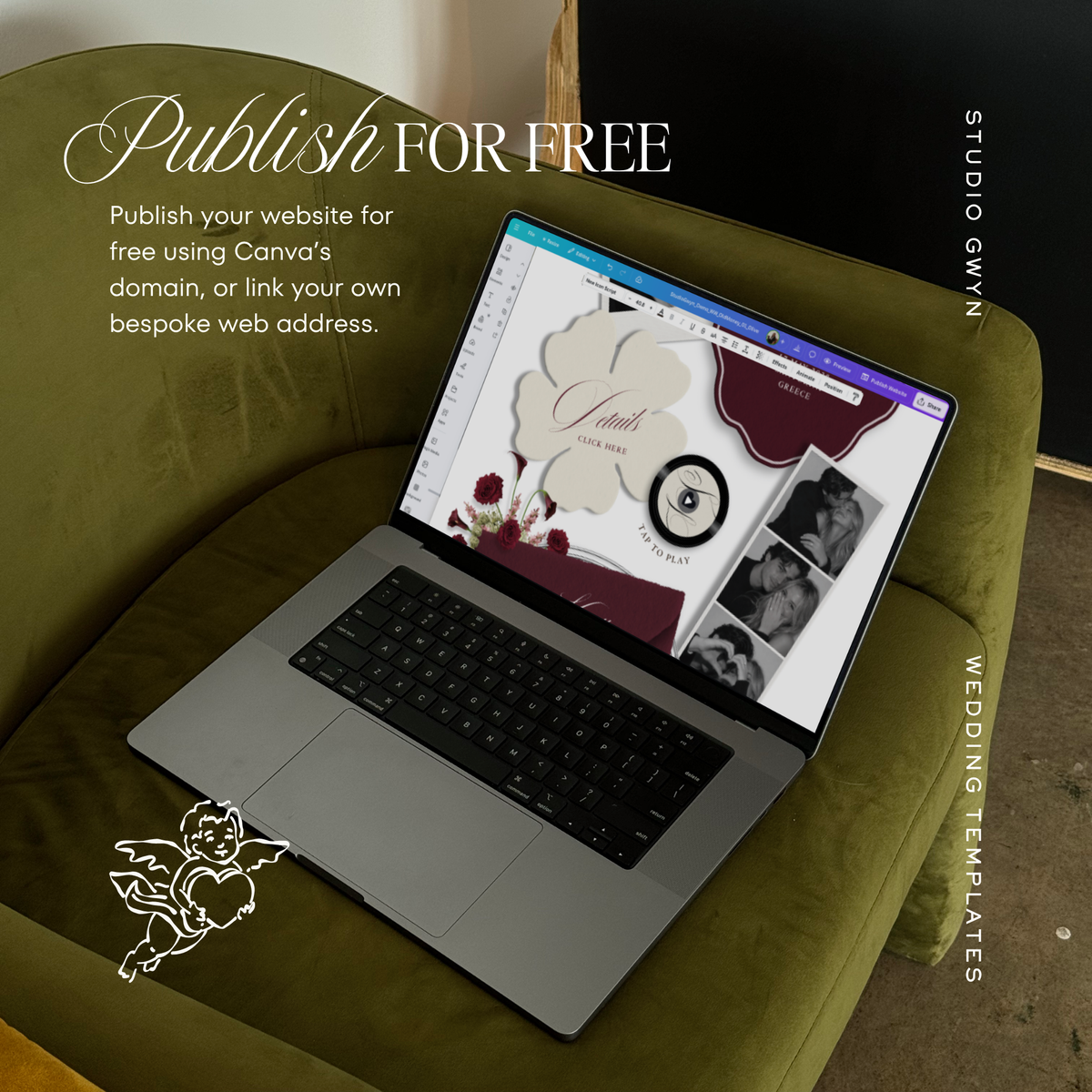 Wedding Website Template with RSVP (Envelope 06 - Green + Burgundy)