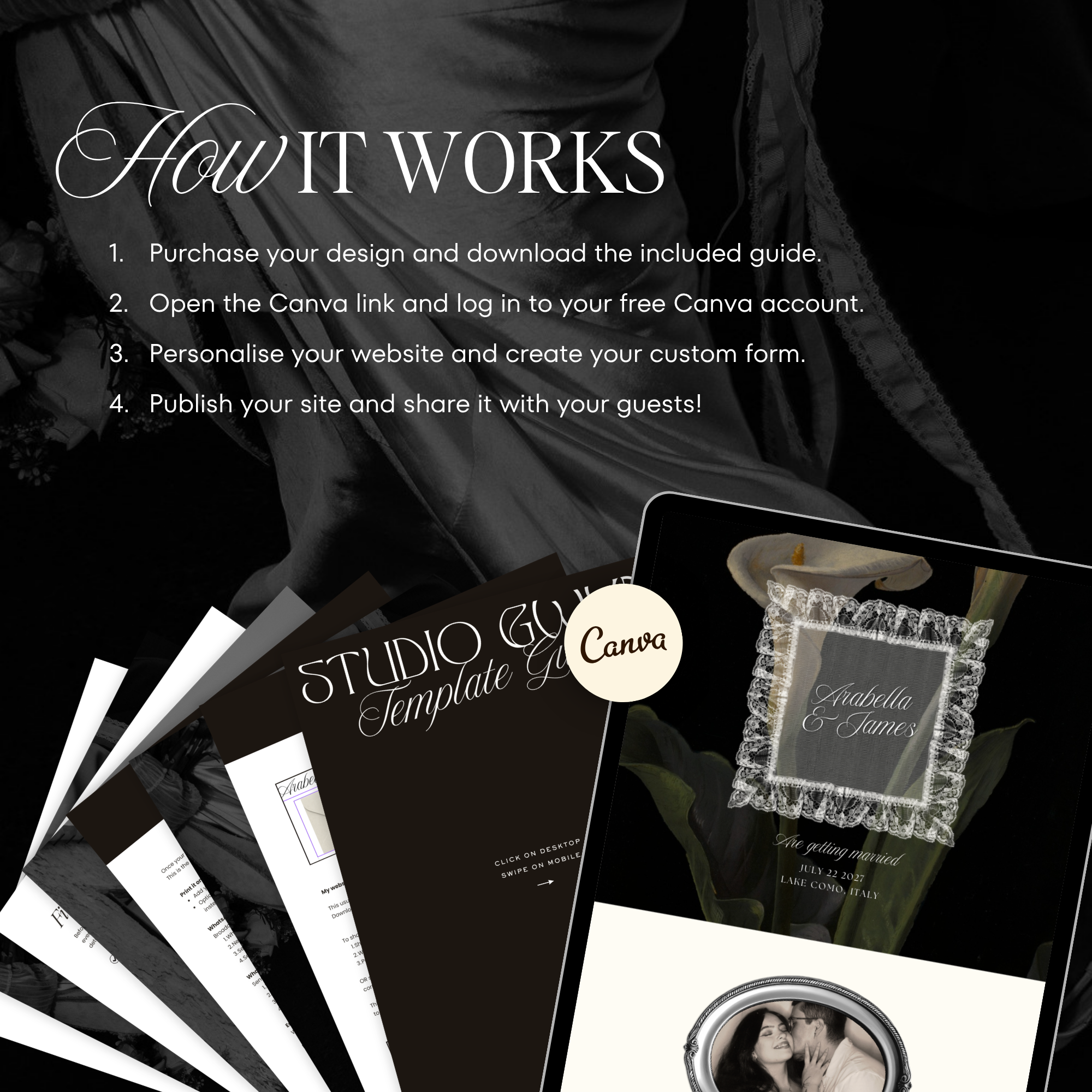 Old Money Lace Wedding Website Template with RSVP (Lace 01)