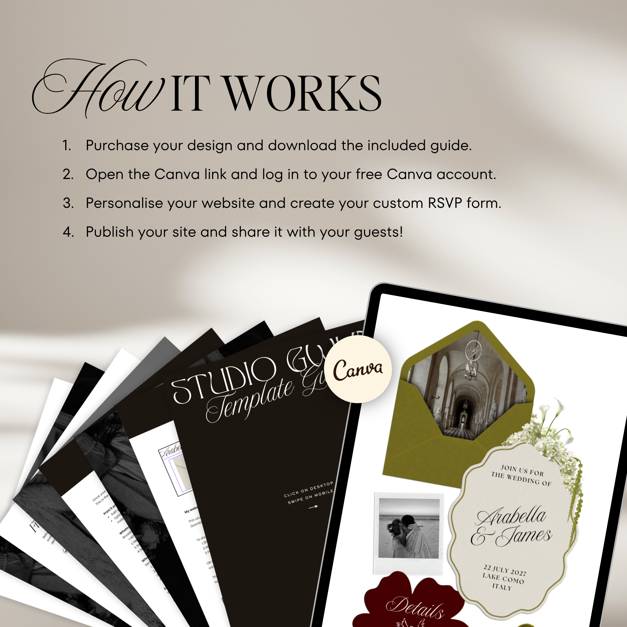Wedding Website Template with RSVP (Olive Green & Burgundy)