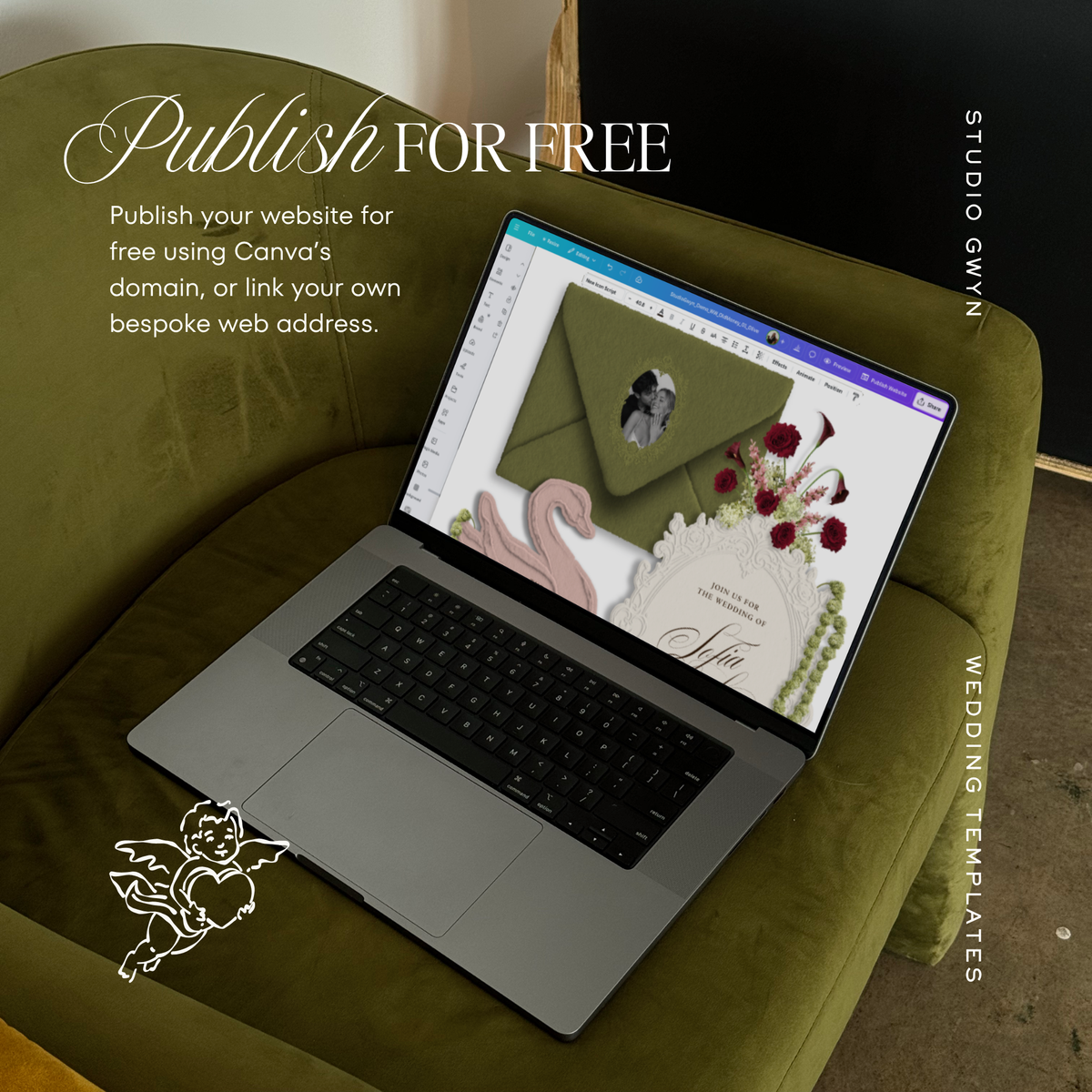 Wedding Website Template with RSVP (Envelope 05 - Green, Pink + Burgundy)