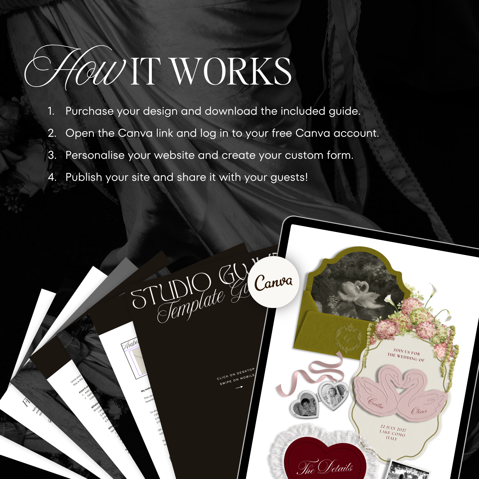 Wedding Website Template with RSVP (Envelope 04 - Olive Green & Burgundy)