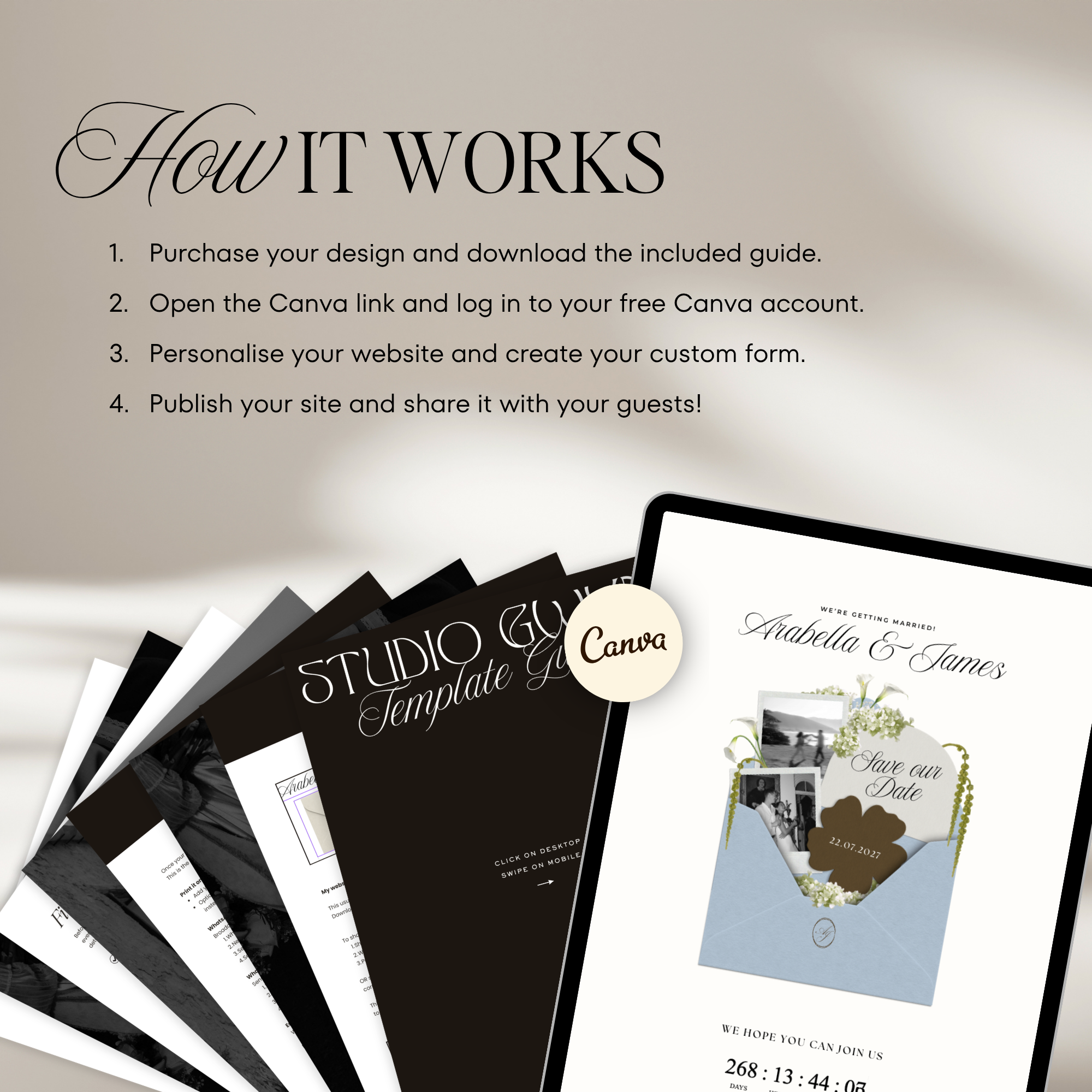 Save The Date Wedding Website Template (Brown & Dusty Blue)