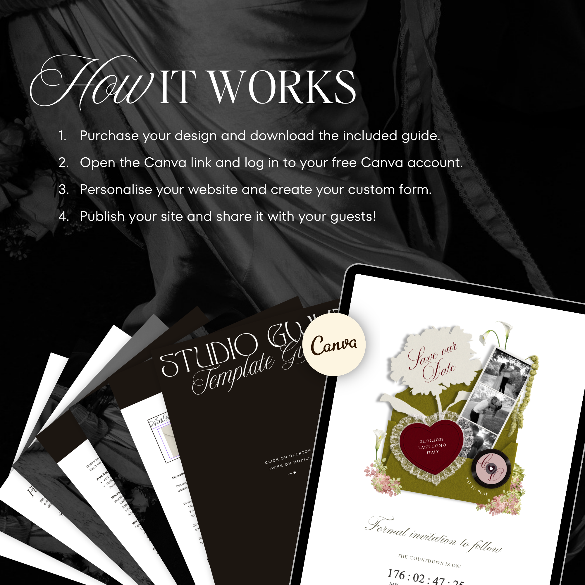 Save The Date Wedding Website Template (Envelope 04 - Olive Green & Burgundy)