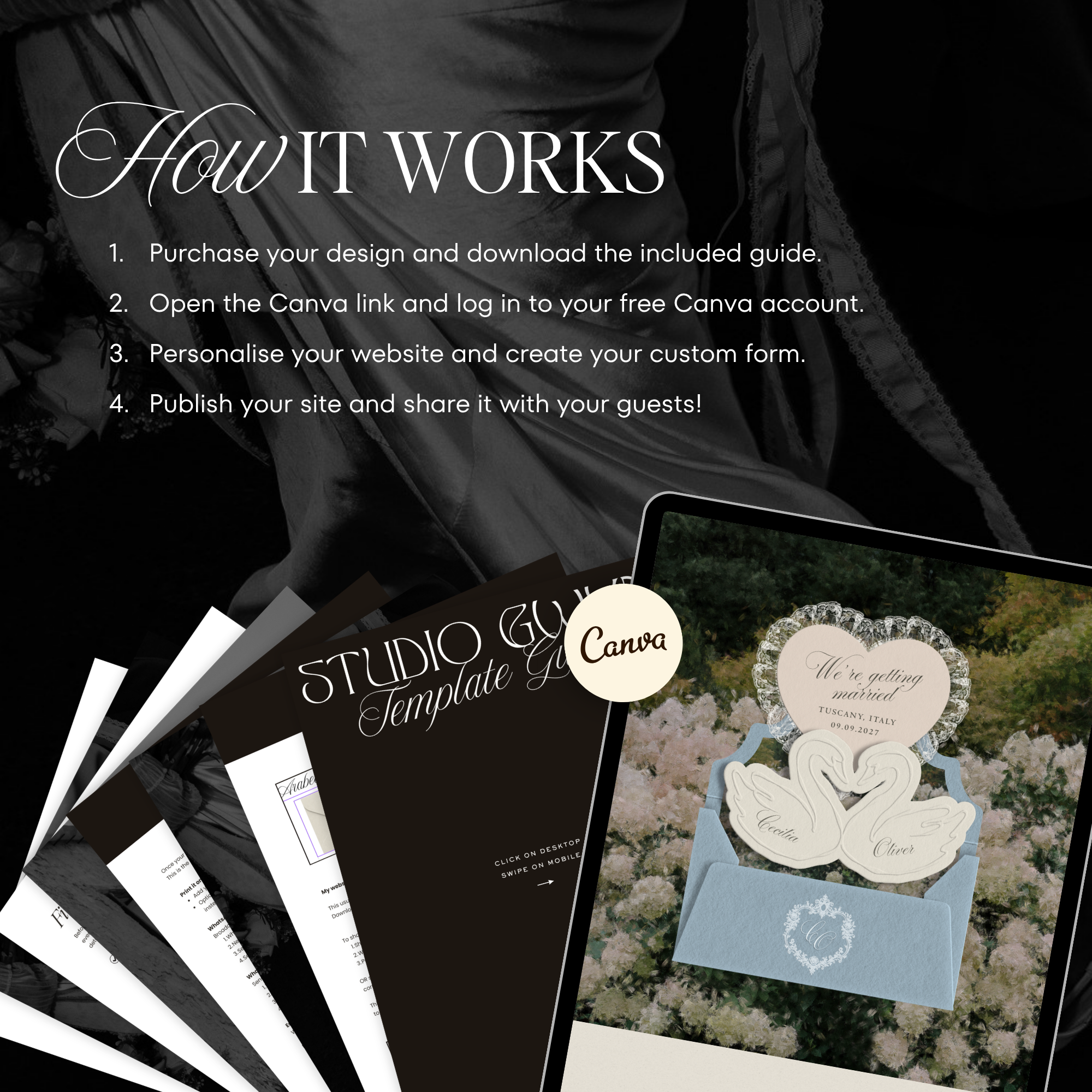 Heirloom Lace & Swan Wedding Website Template with RSVP (Blue & Pink)