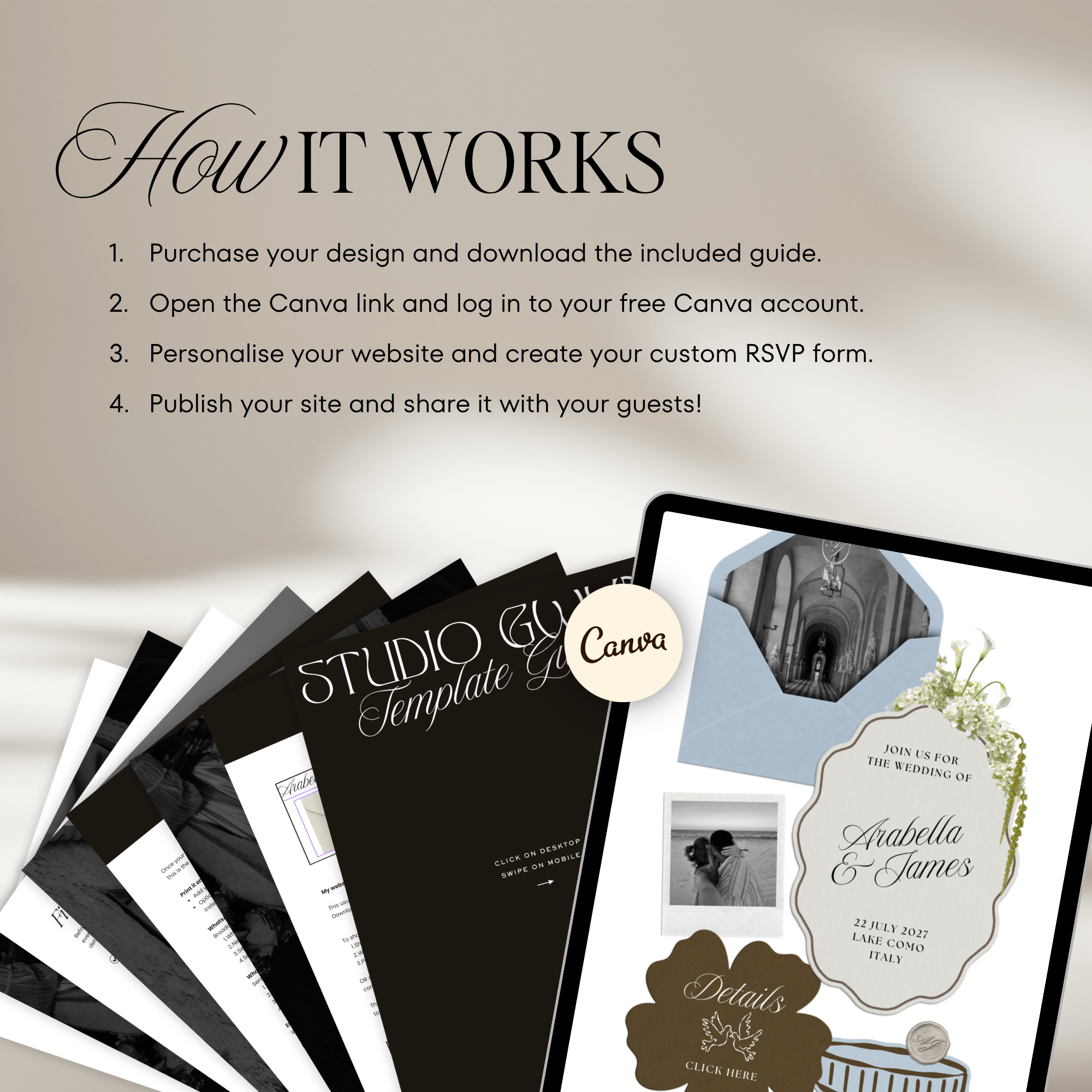 Wedding Website Template with RSVP (Brown & Dusty Blue)