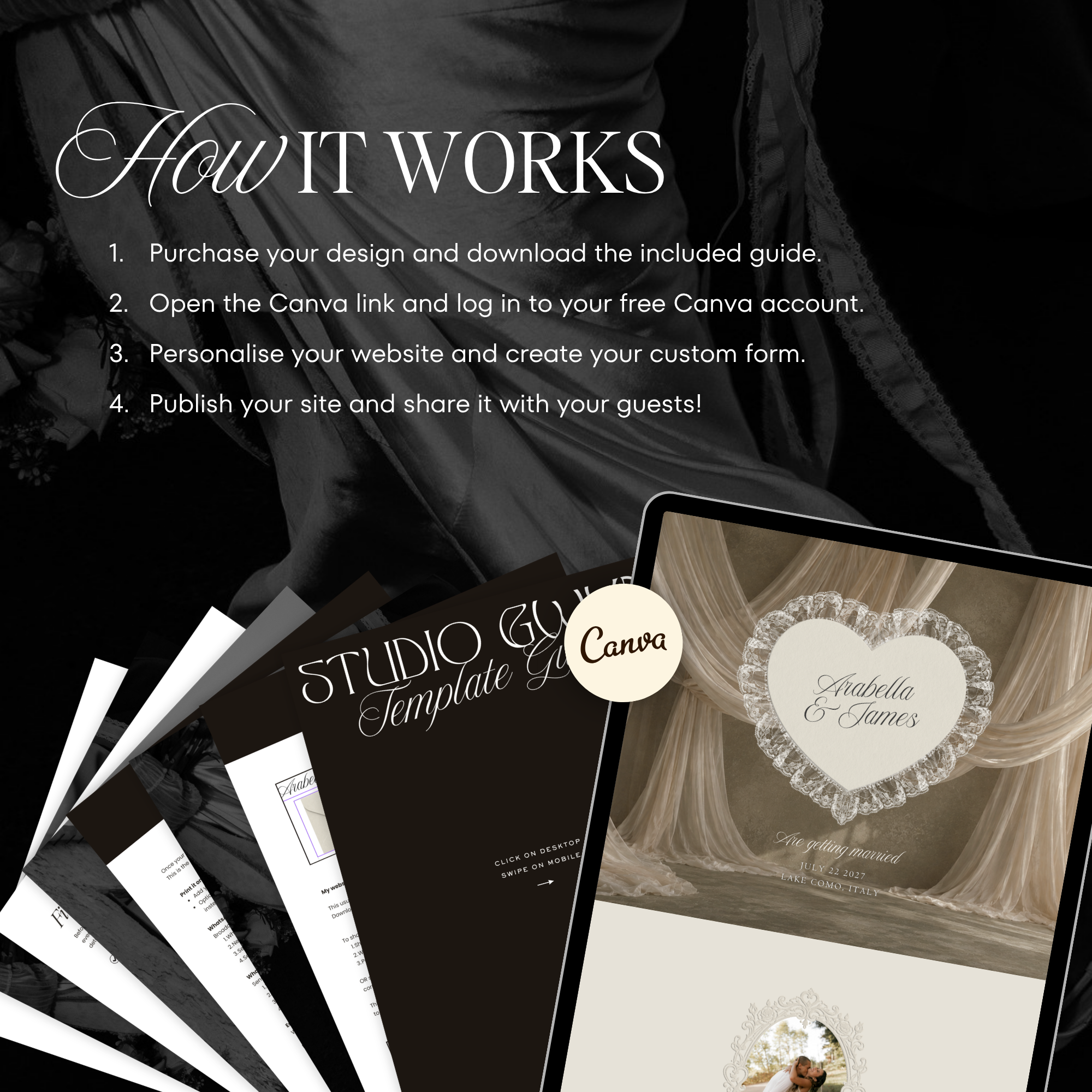 Old Money Lace Wedding Website Template with RSVP (Lace 02)