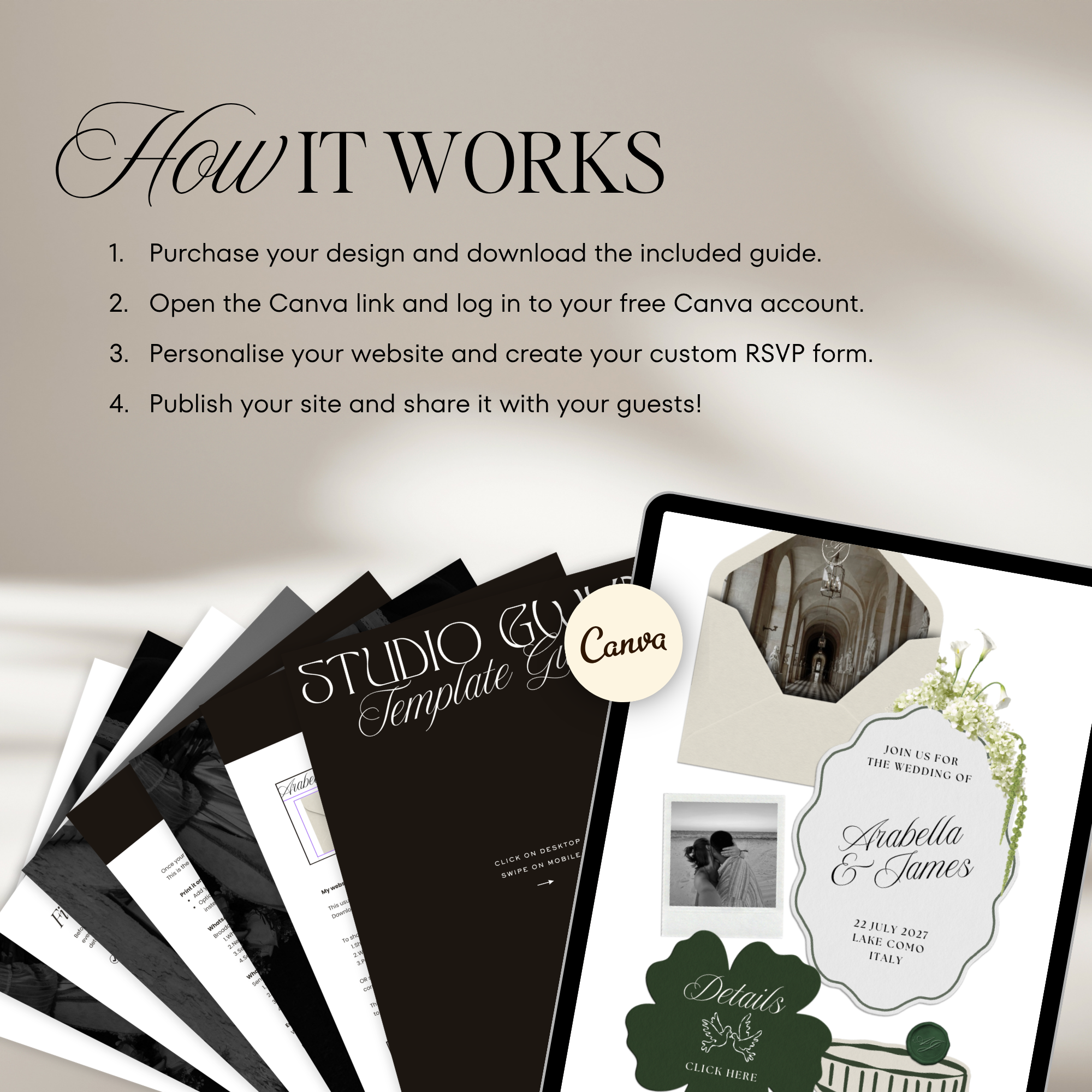 Wedding Website Template with RSVP (White & Green)