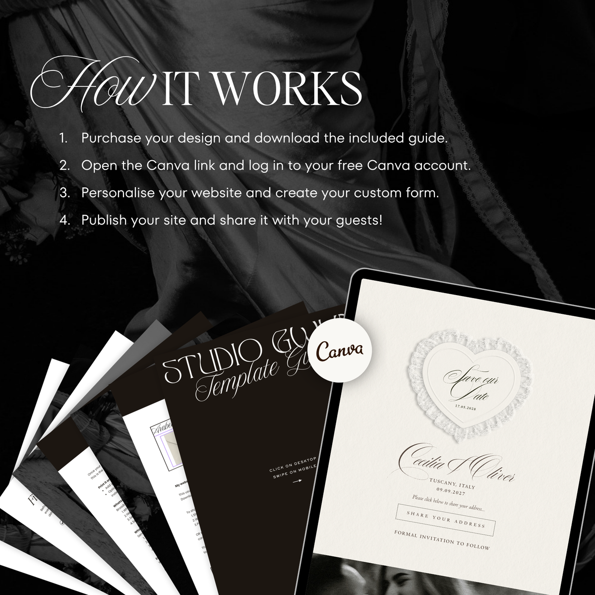Lace Heart Save The Date Website Template (Lace 03 - Ivory)