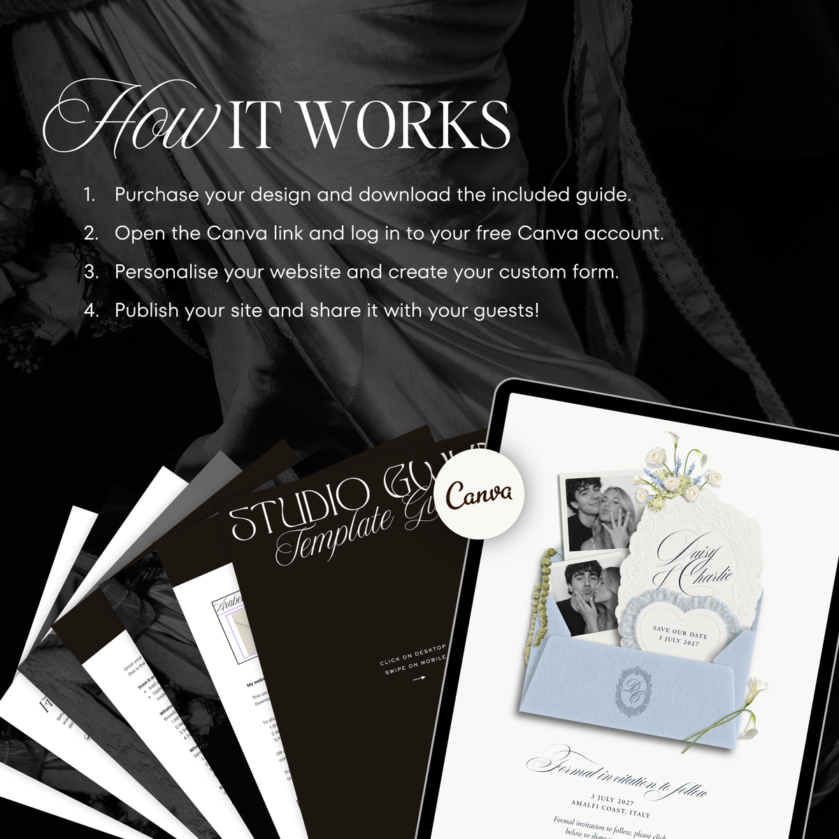 Save The Date Wedding Website Template (Envelope 07 - Blue + Ivory)