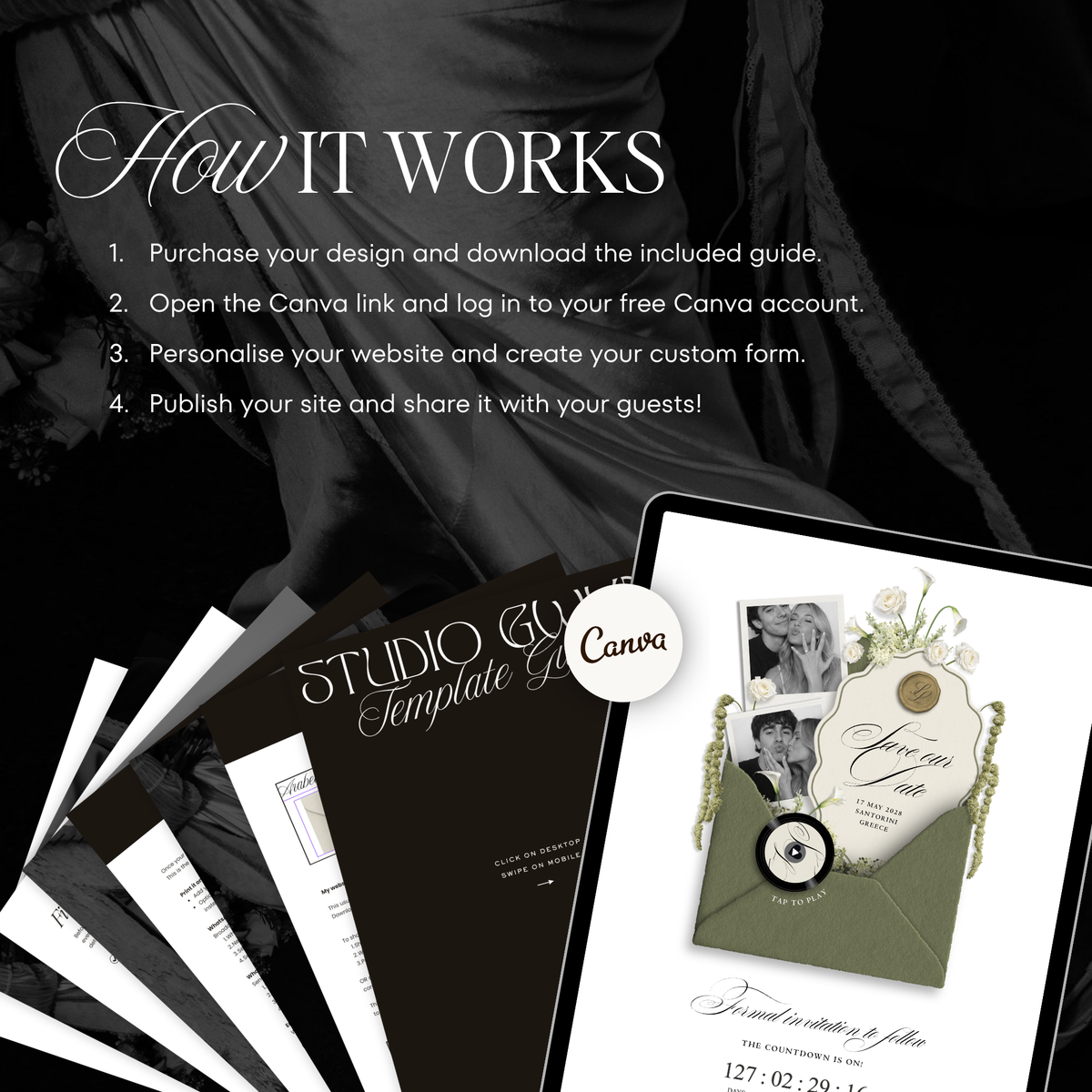 Save The Date Wedding Website Template (Envelope 06 - Sage Green + Ivory)