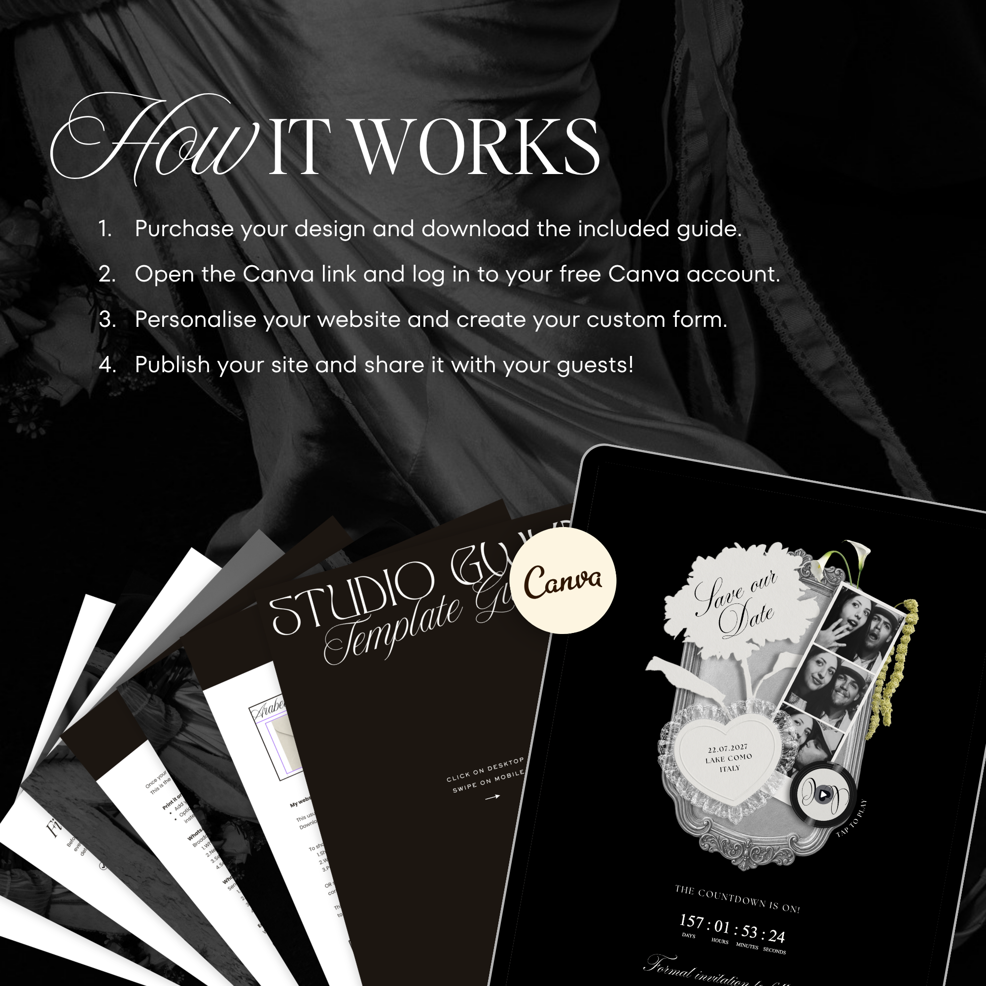 Save The Date Wedding Website Template (Photo Booth Animation 01 - Black)