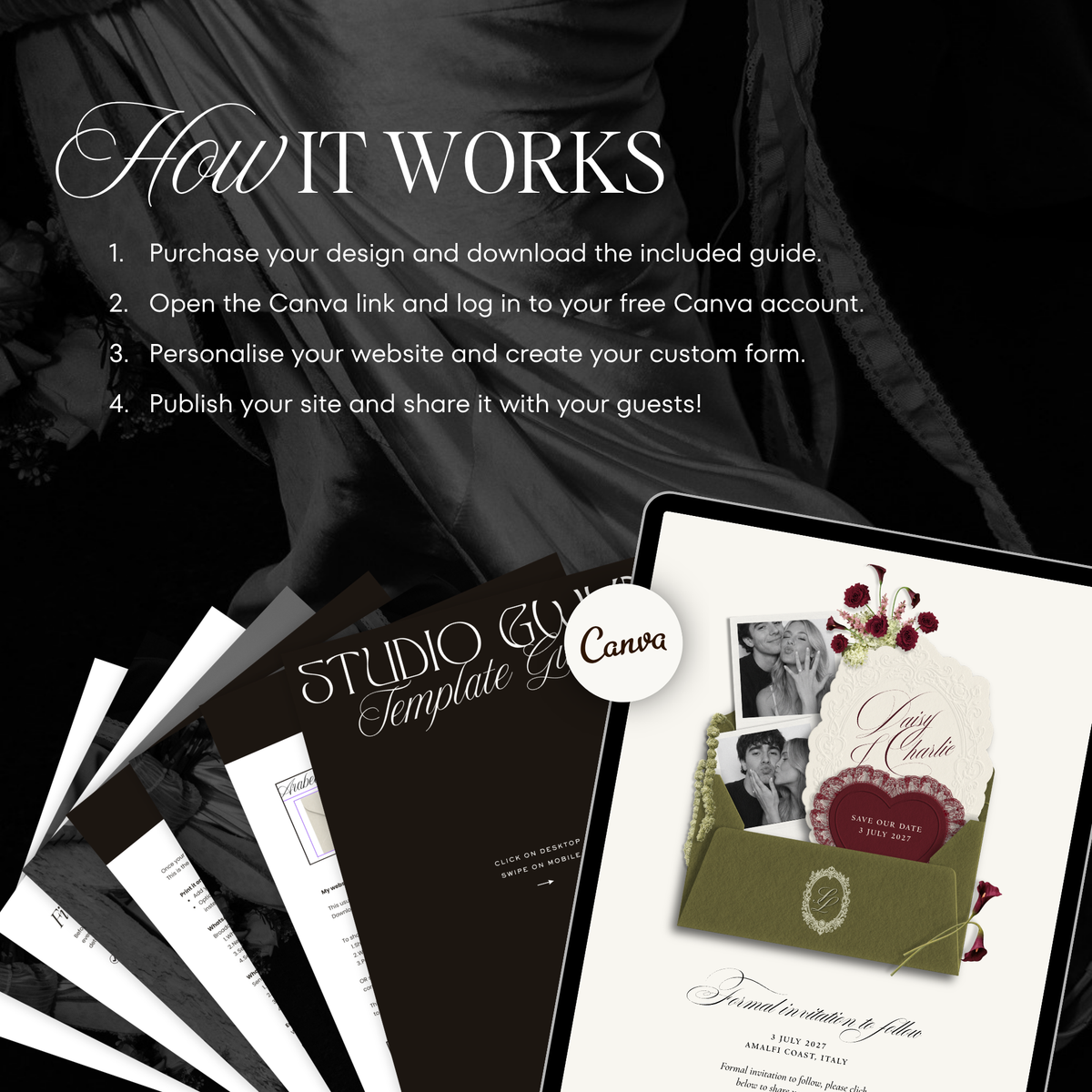 Save The Date Wedding Website Template (Envelope 07 - Green + Burgundy)