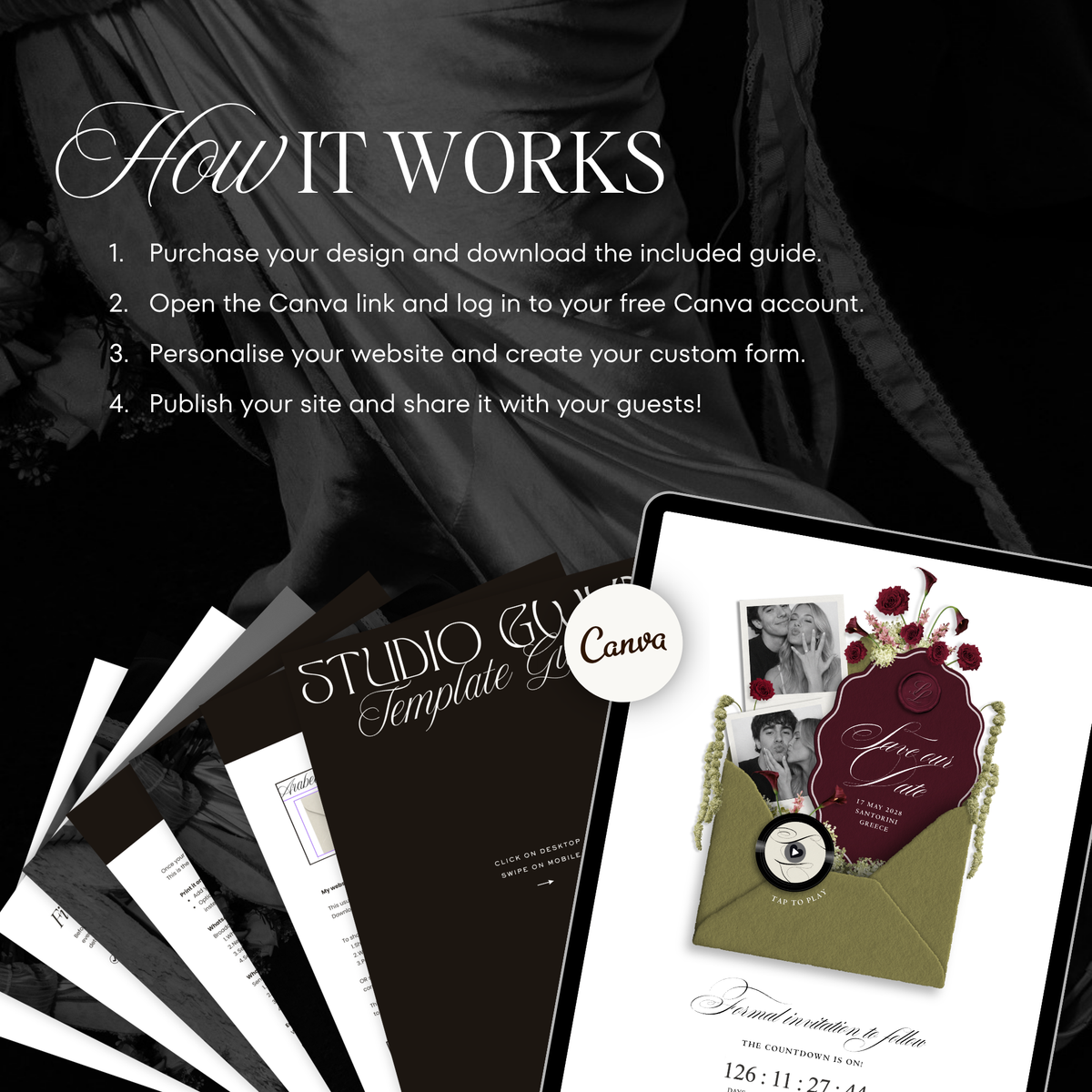 Save The Date Wedding Website Template (Envelope 06 - Green + Burgundy)