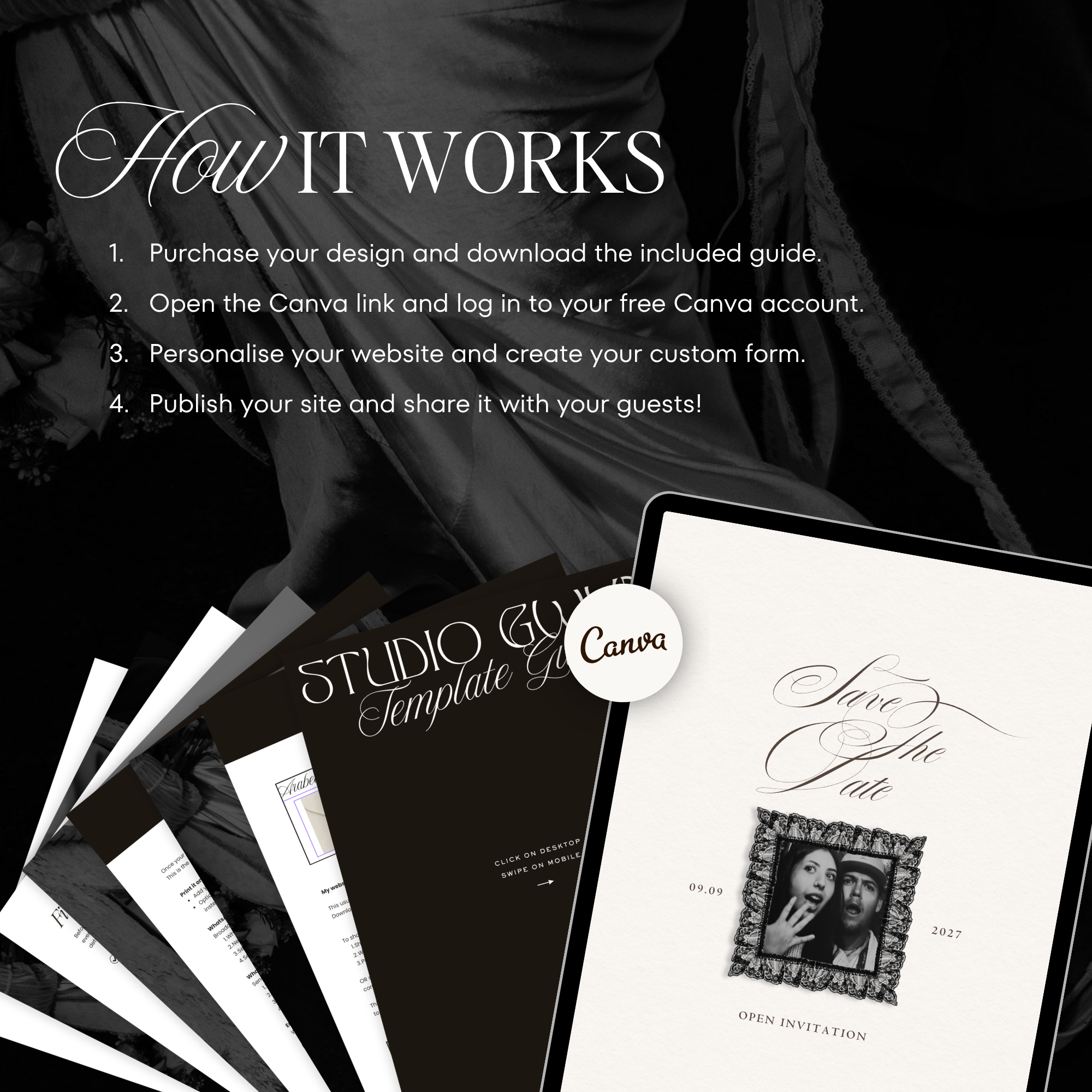 Save The Date Website Template (Romantic 01 - Ivory & Black)