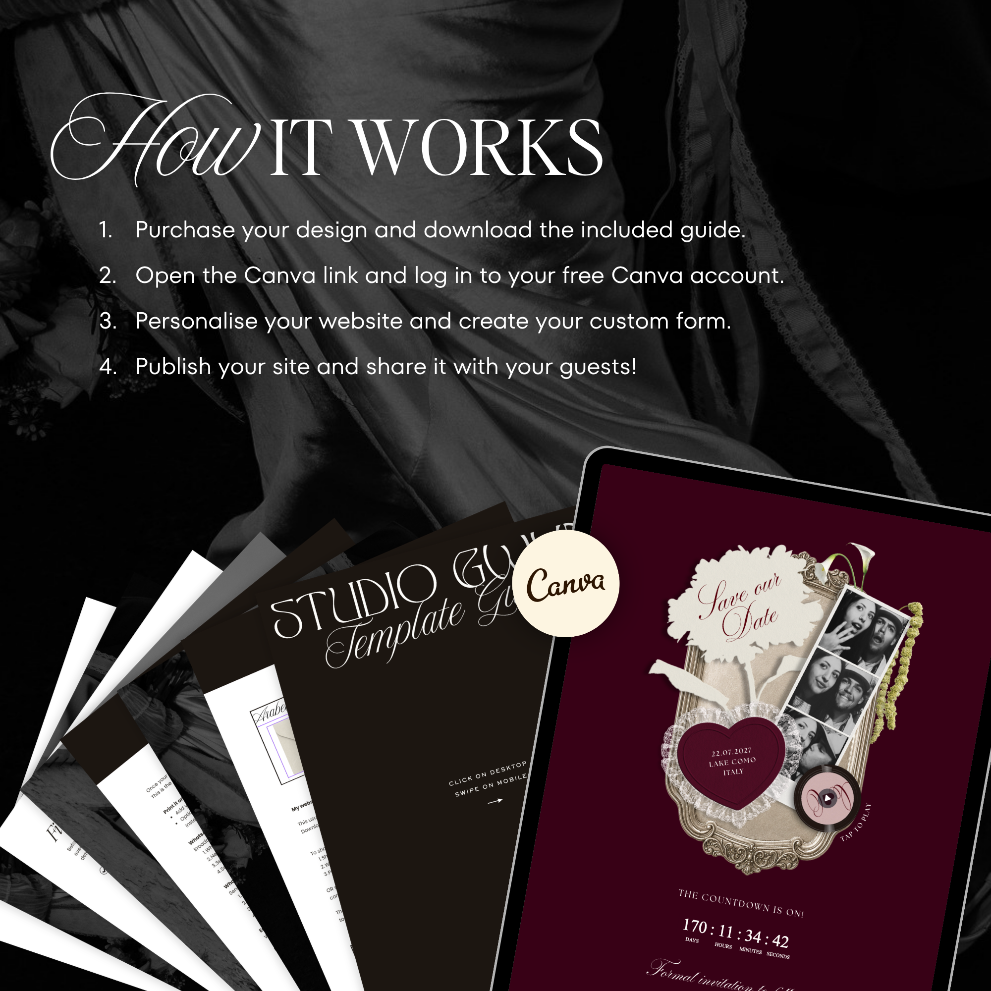 Save The Date Wedding Website Template (Photo Booth Animation 01 - Burgundy)