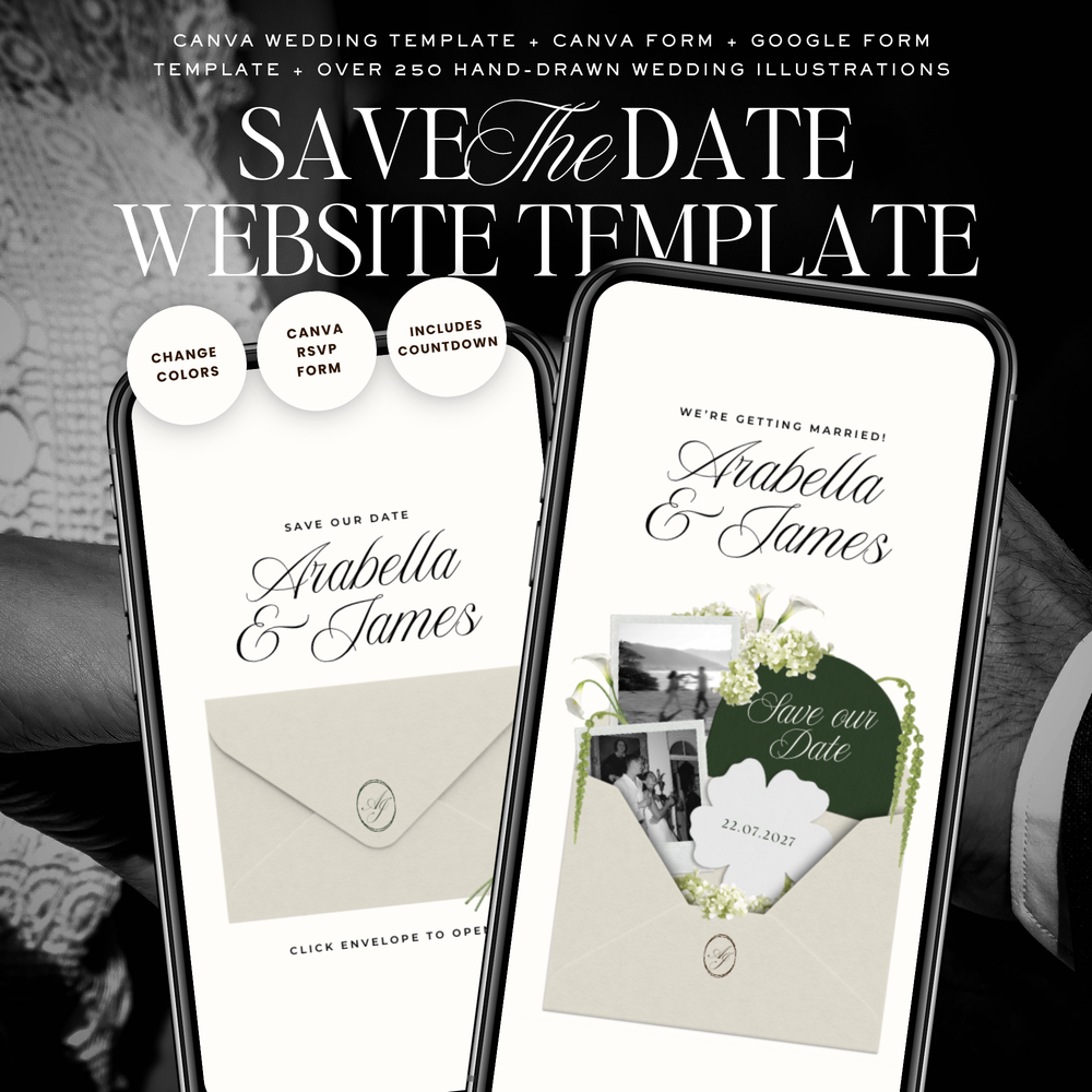 Save The Date Wedding Website Template (White & Green)