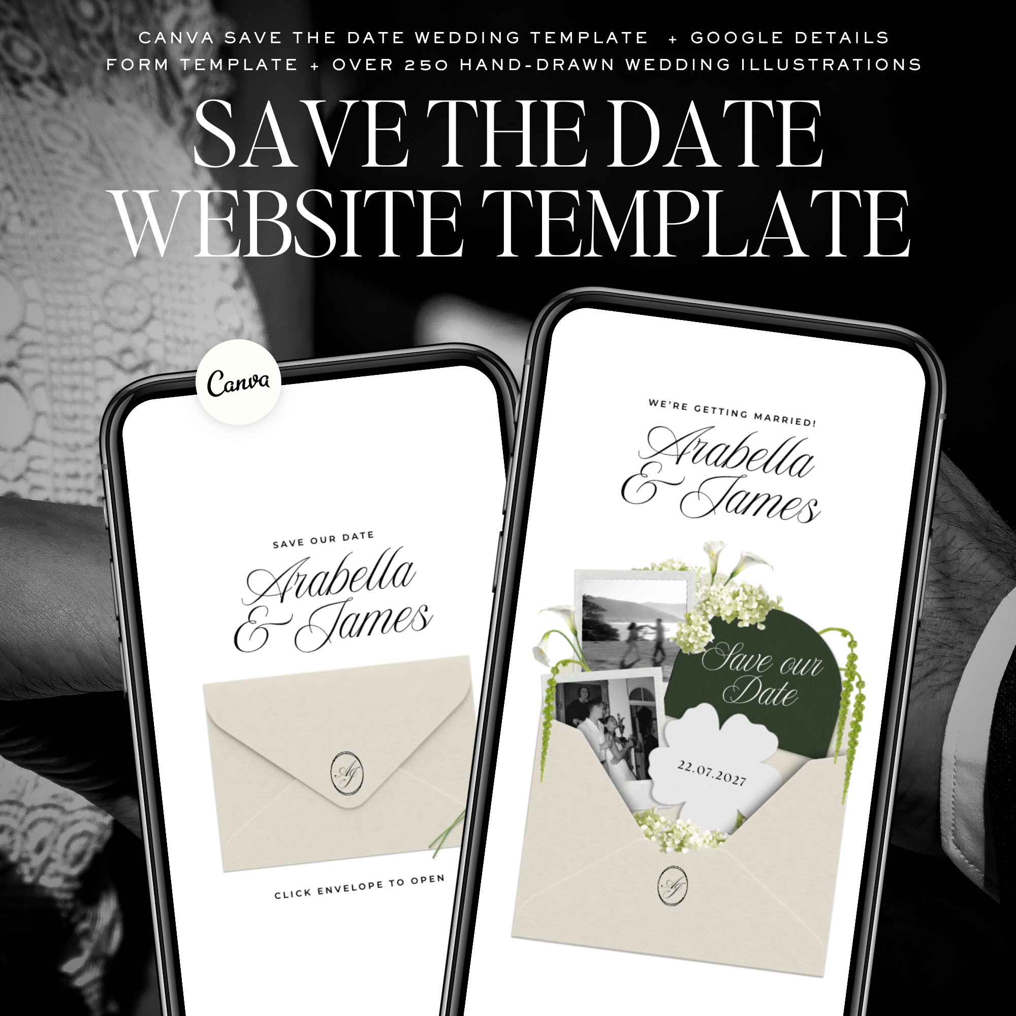 Save The Date Wedding Website Template (White & Green)