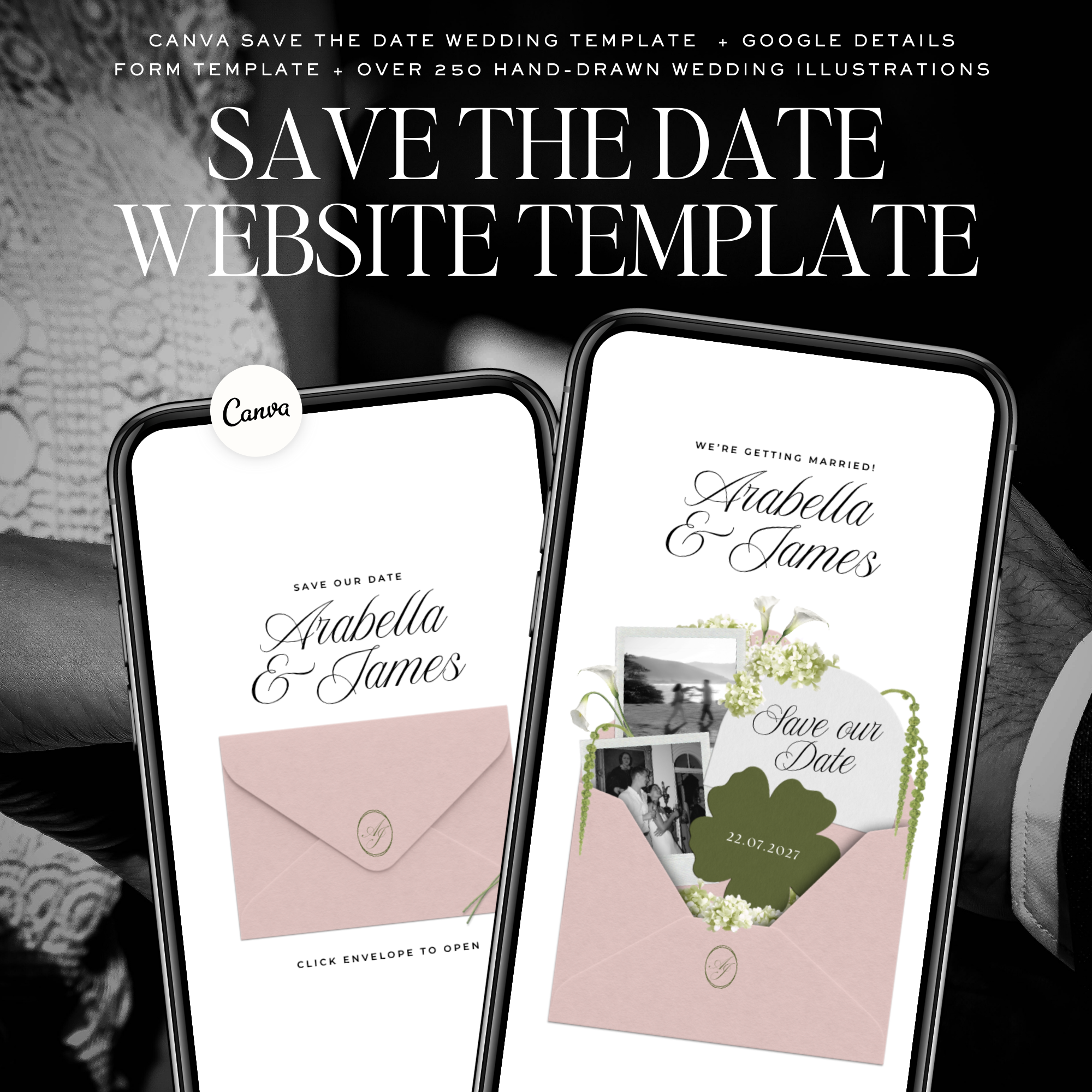 Save The Date Wedding Website Template (Pink & Green)