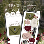 Wedding Website Template with RSVP (Envelope 05 - Green, Pink + Burgundy)