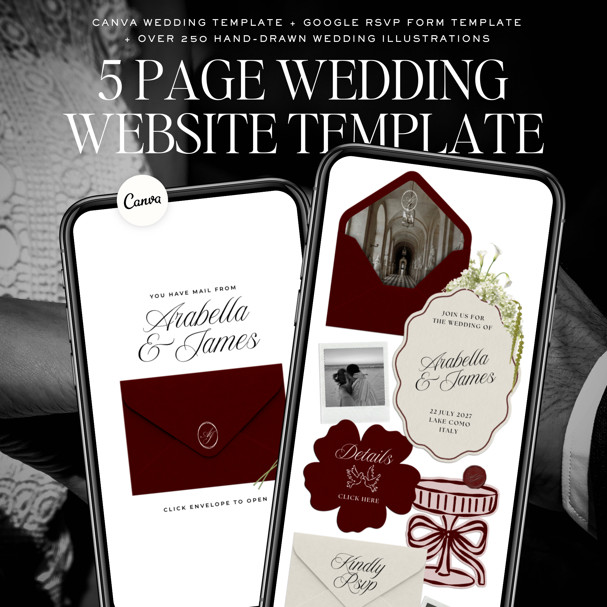 Wedding Website Template with RSVP (Burgundy & Ivory)
