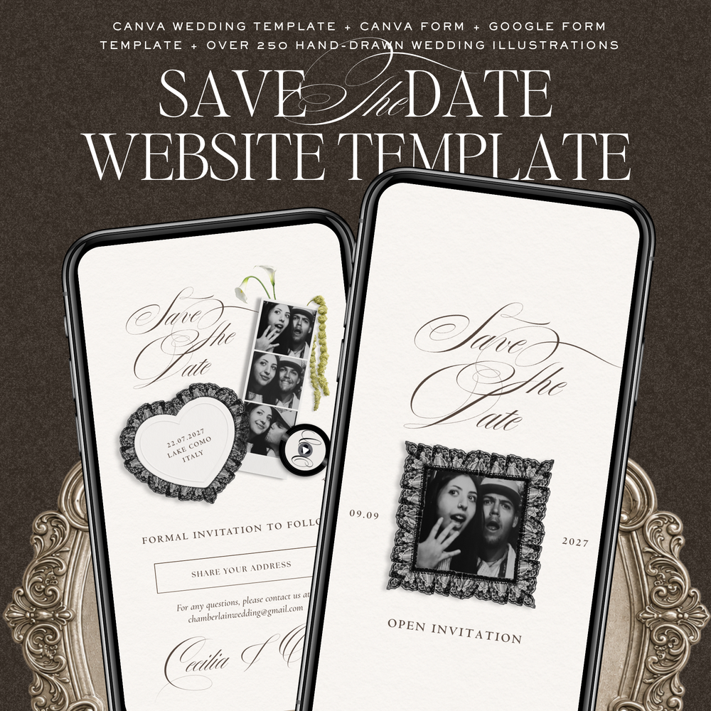 Save The Date Website Template (Romantic 01 - Ivory & Black)
