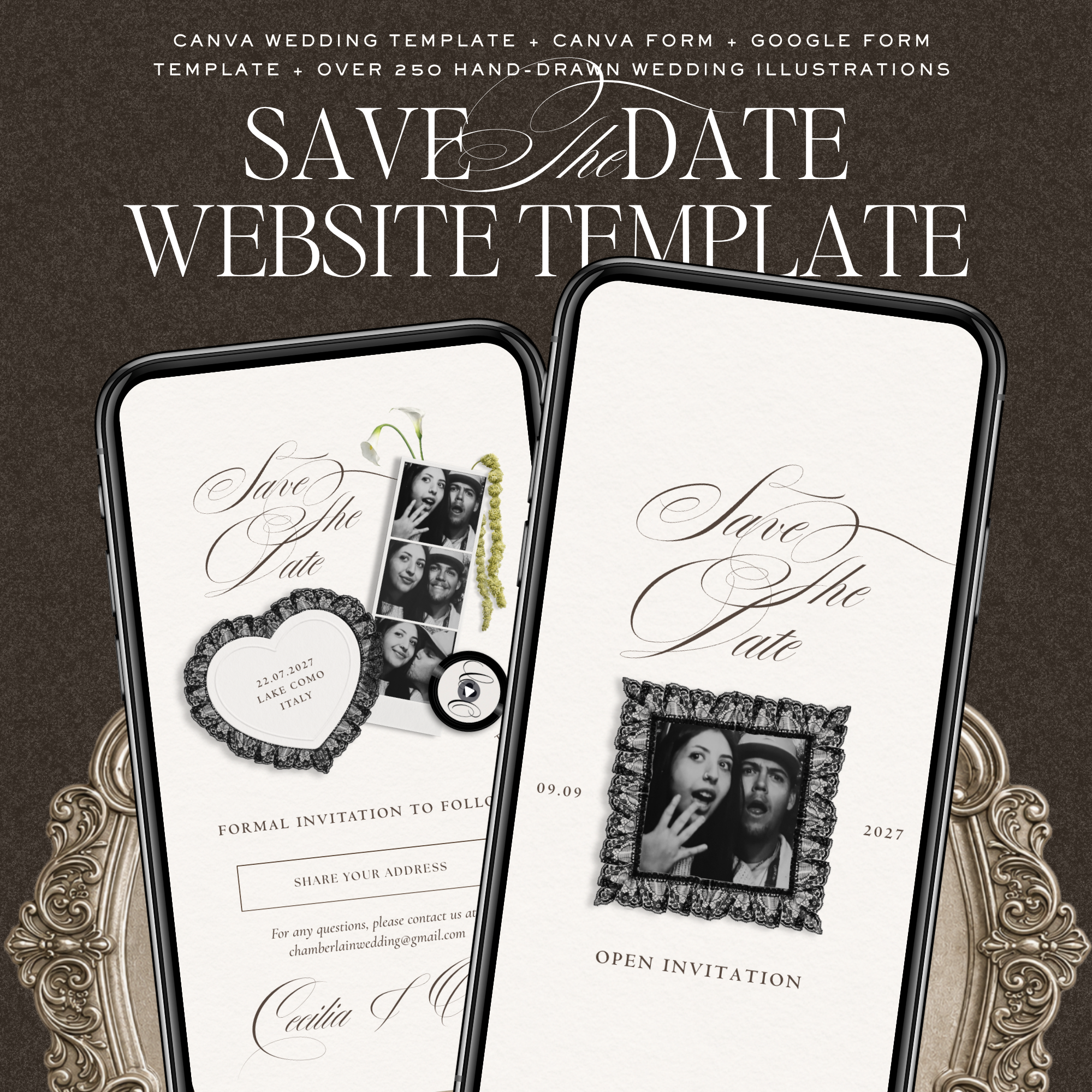 Save The Date Website Template (Romantic 01 - Ivory & Black)