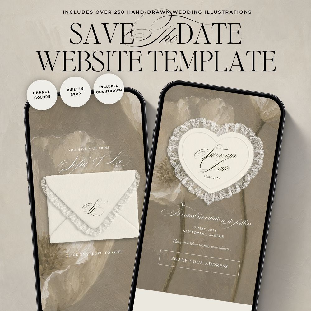 Lace Heart Save The Date Website Template (Lace 0203)