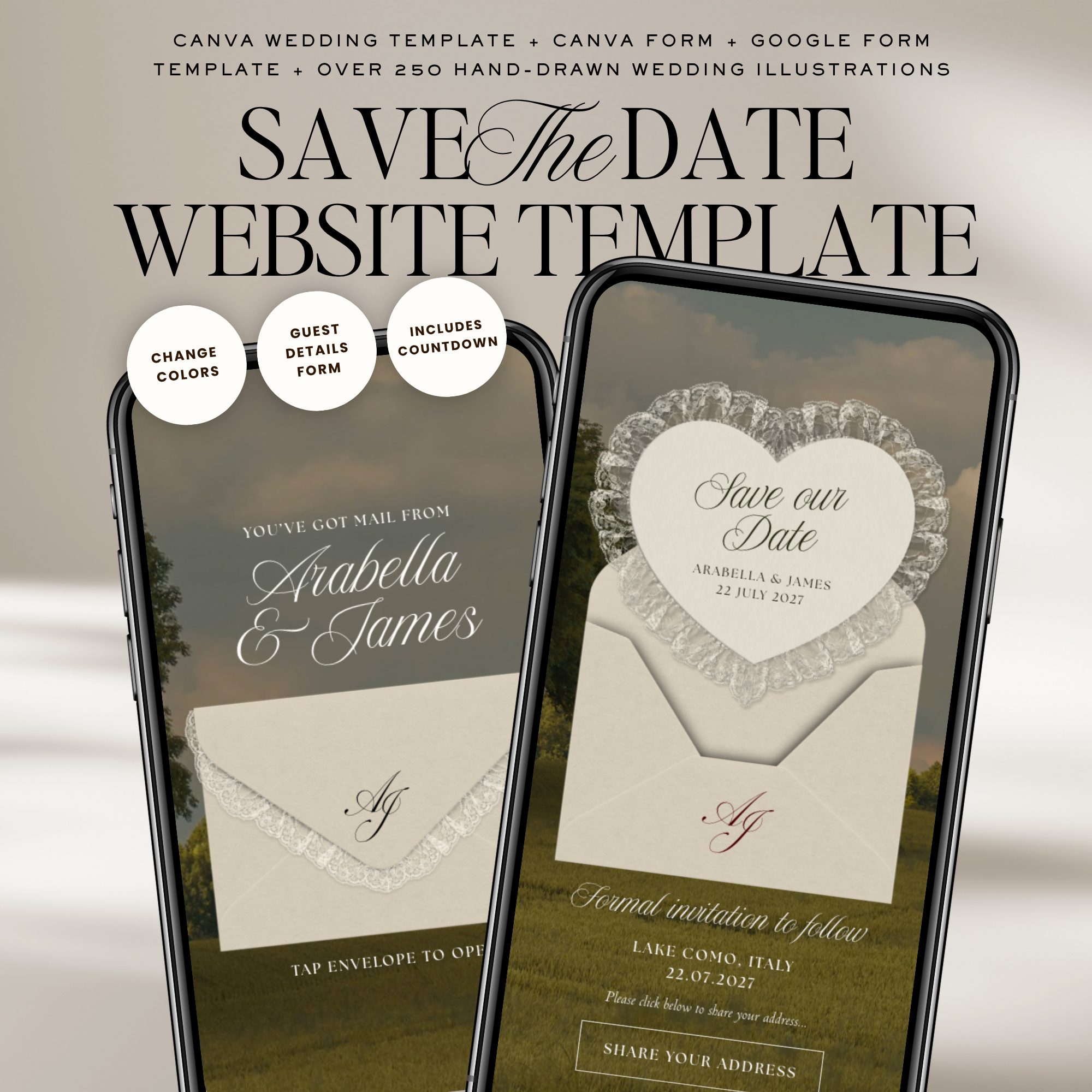 Old Money Save The Date Website Template (Lace 02)