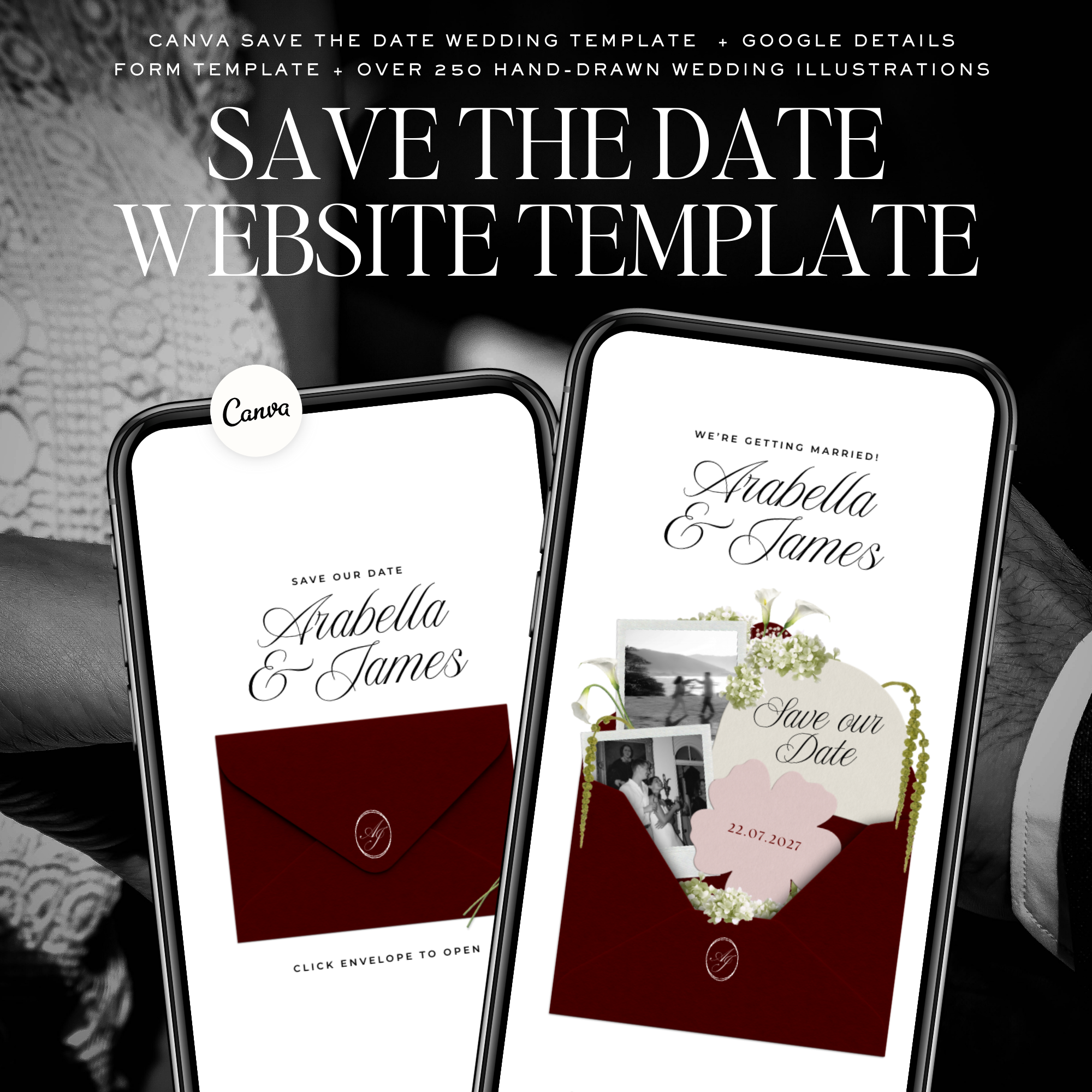 Save The Date Wedding Website Template (Burgundy & Ivory)