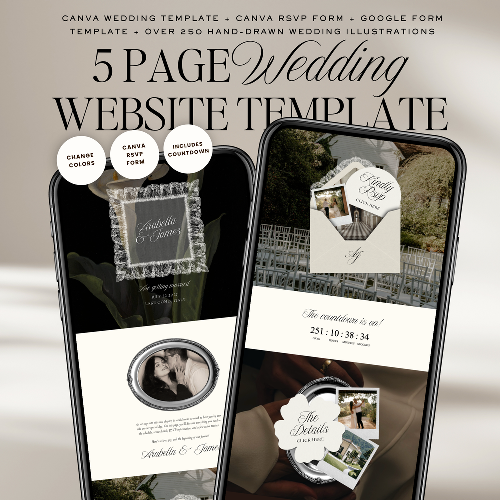 Old Money Lace Wedding Website Template with RSVP (Lace 01)