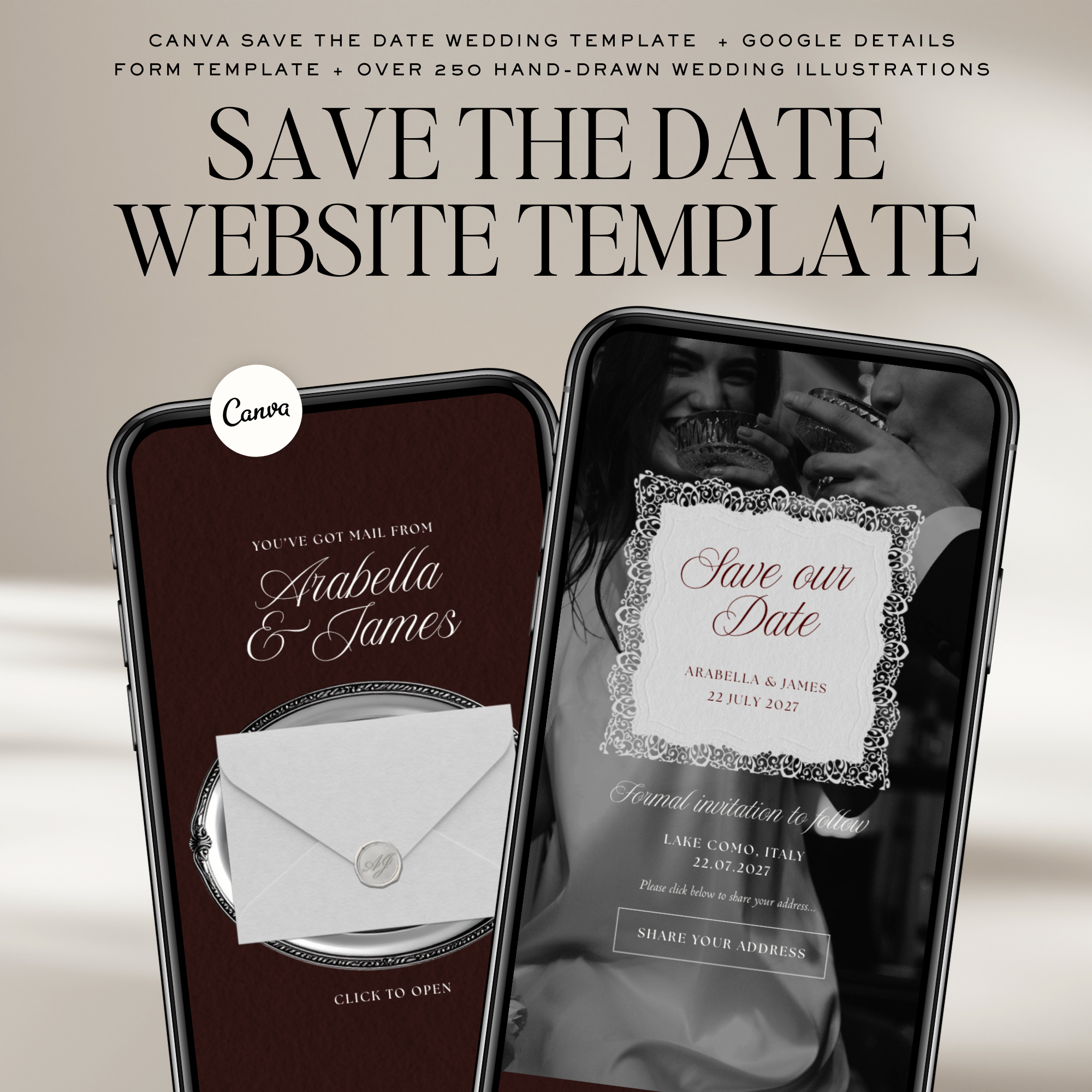 Old Money Save The Date Website Template (Burgundy)