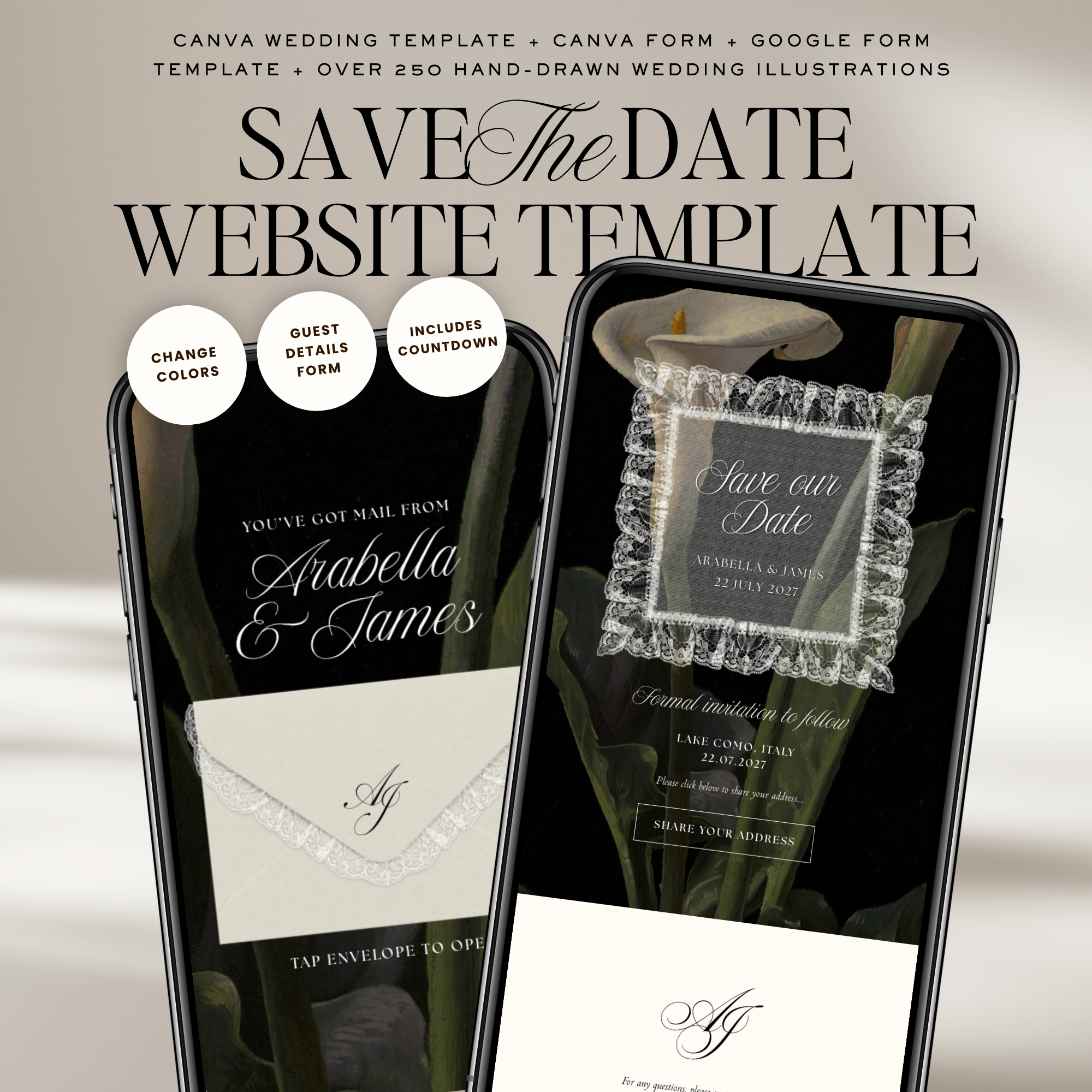 Old Money Save The Date Website Template (Lace 01)