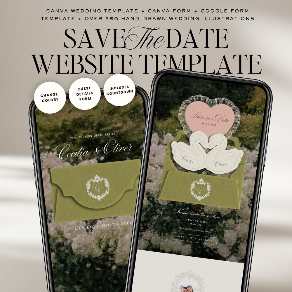 Heirloom Save The Date Website Template (Green & Pink)