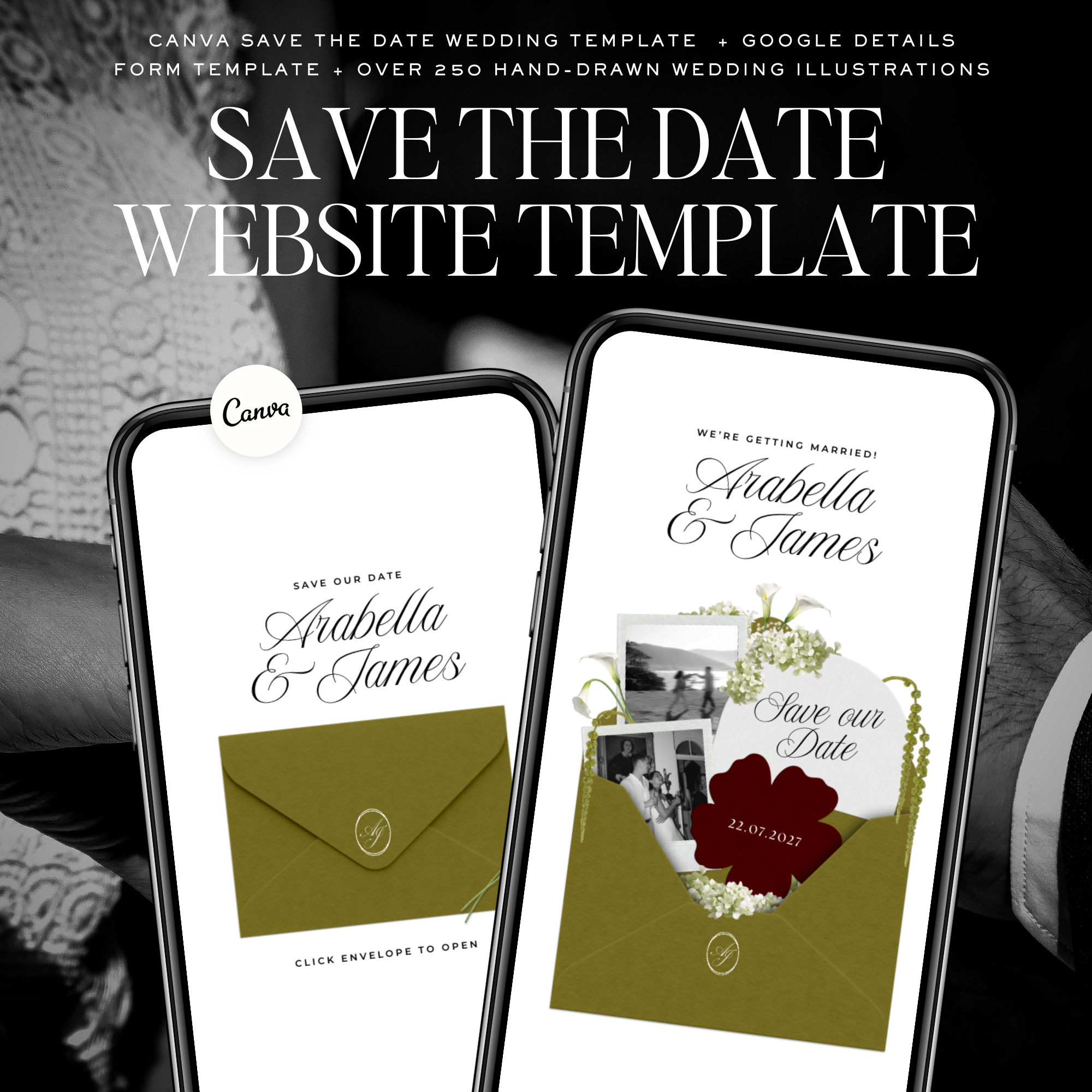 Save The Date Wedding Website Template (Olive Green & Burgundy)