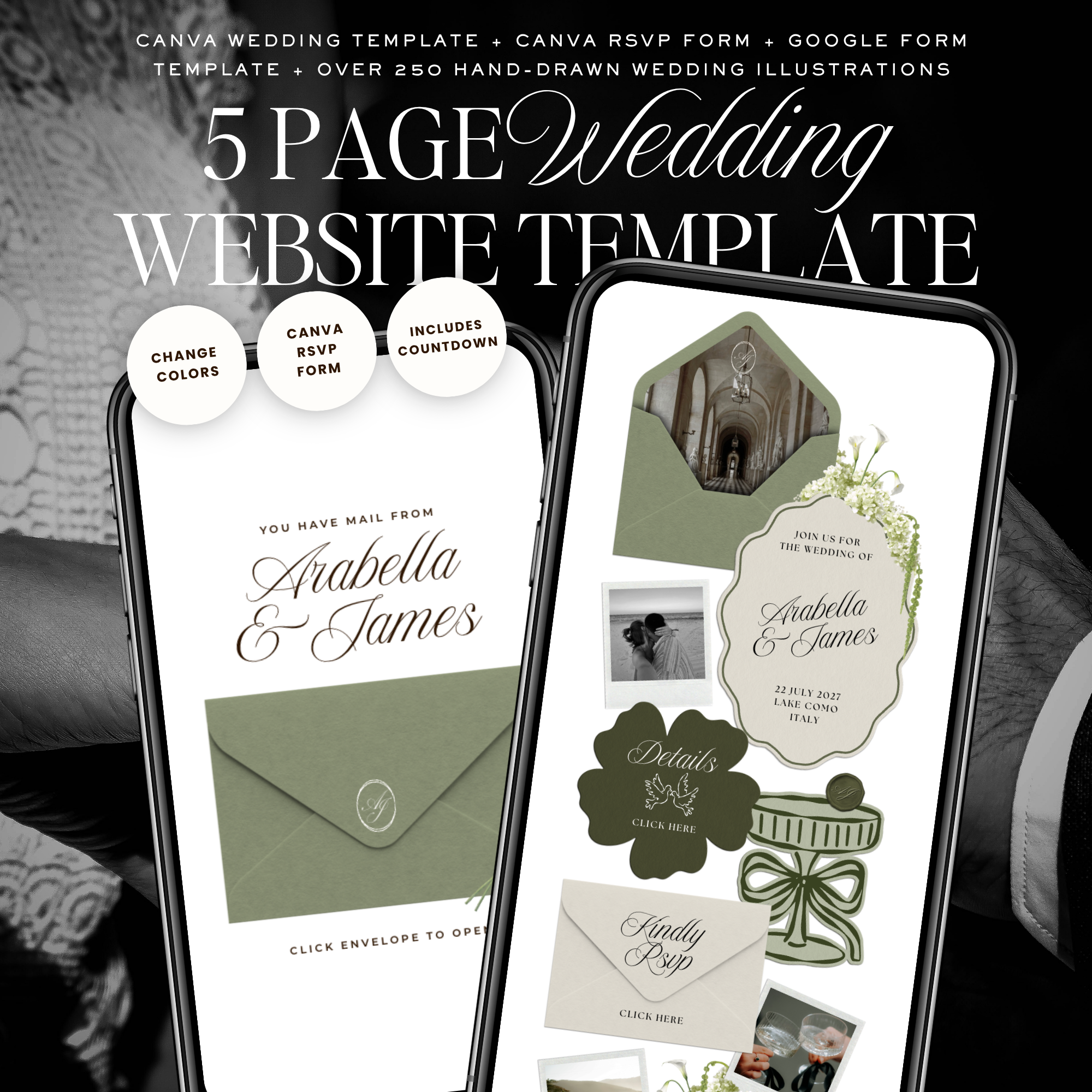 Wedding Website Template with RSVP (Sage & Ivory)