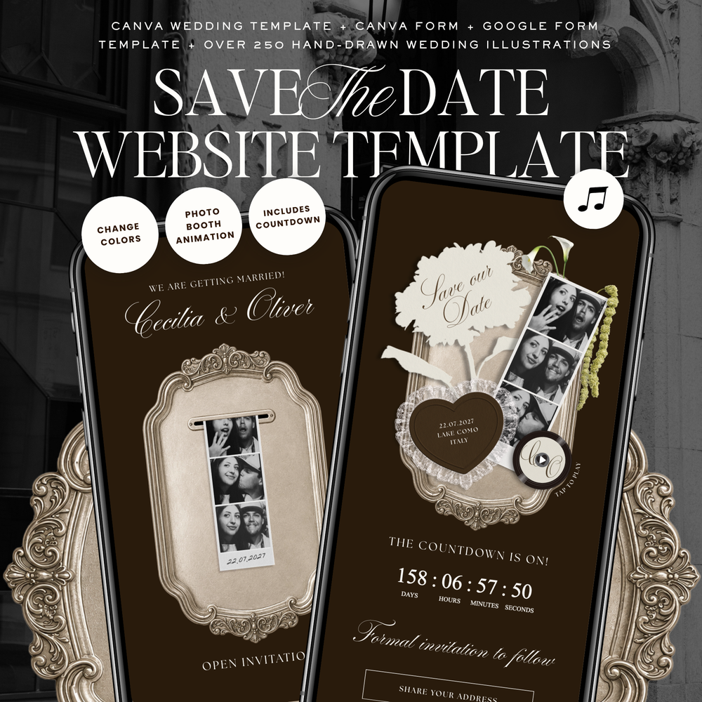 Save The Date Wedding Website Template (Photo Booth Animation 01 - Brown)