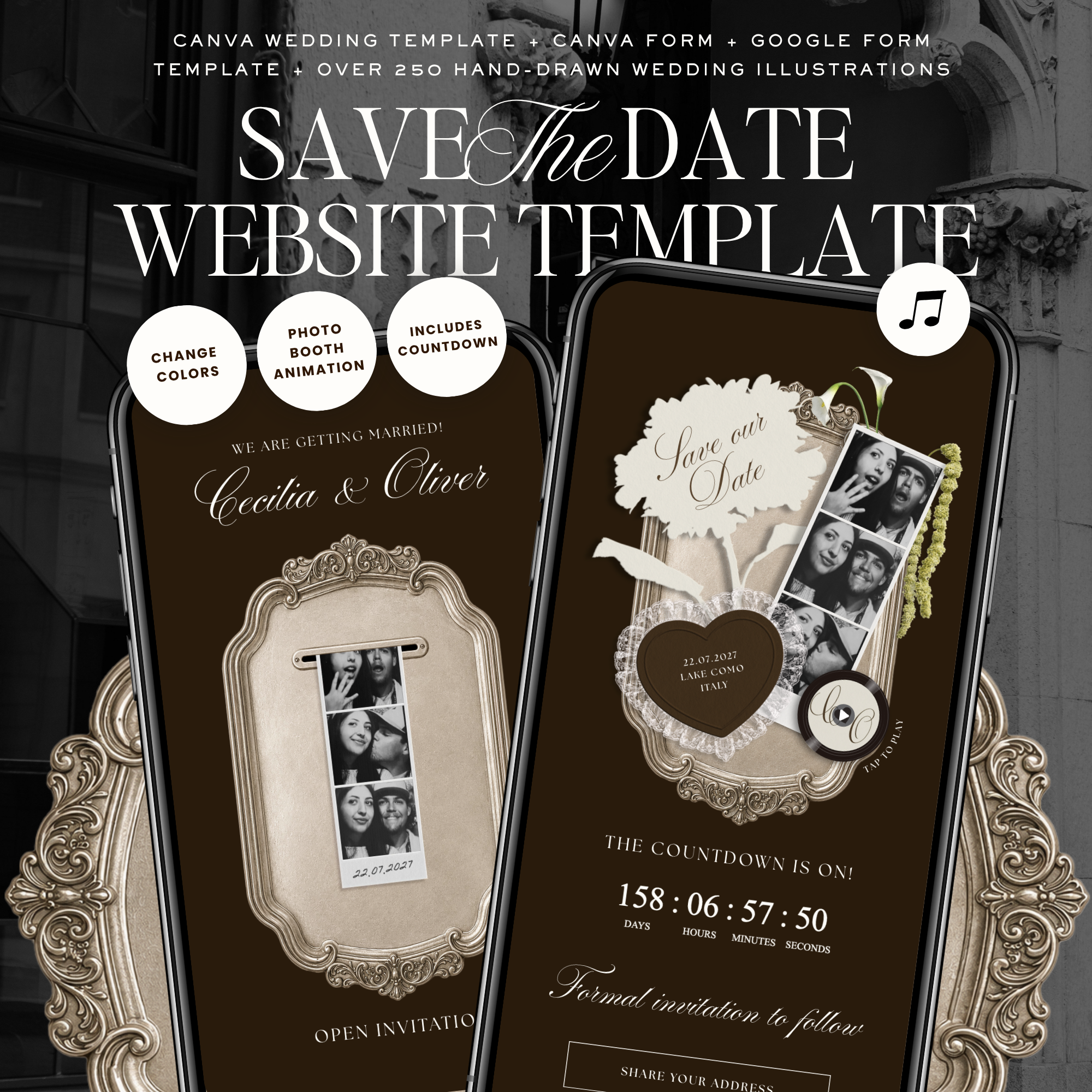 Save The Date Wedding Website Template (Photo Booth Animation 01 - Brown)