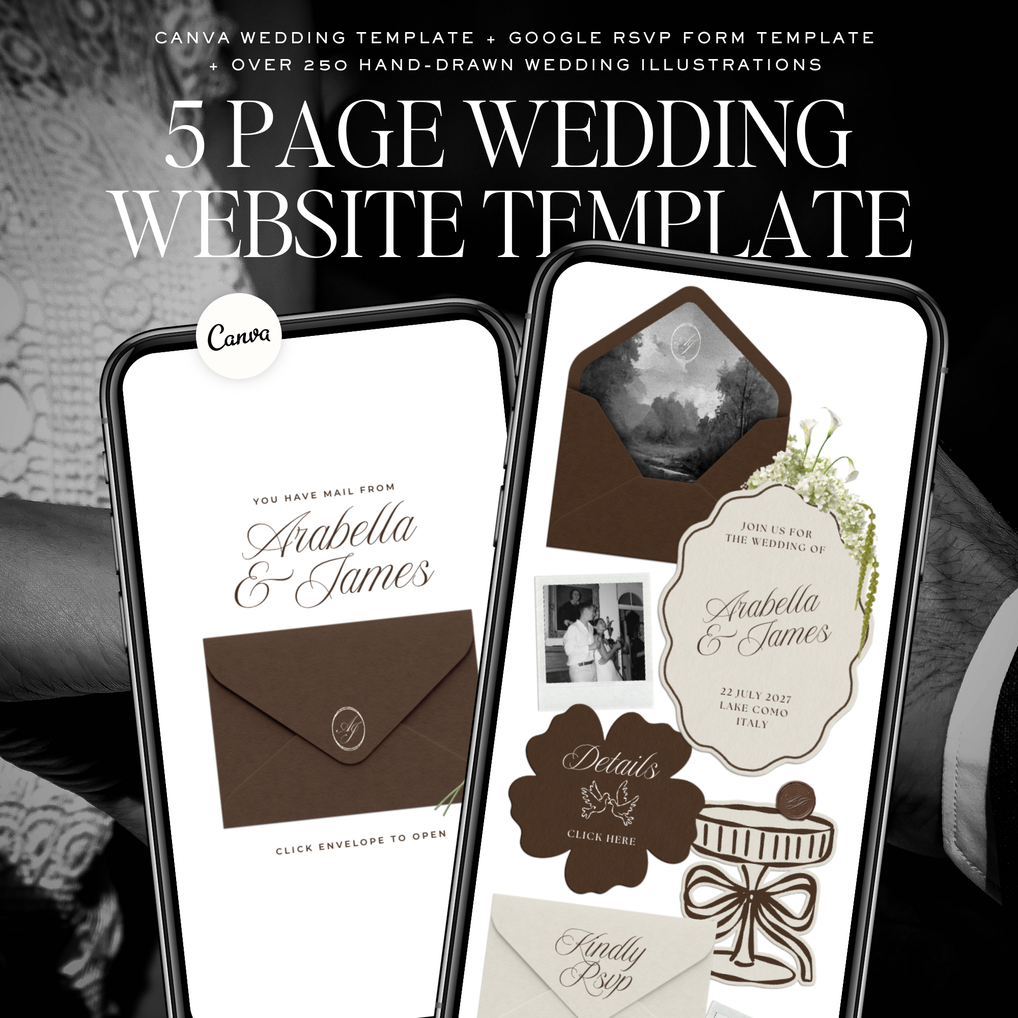 Classic Wedding Website Template with RSVP (Brown & Ivory)