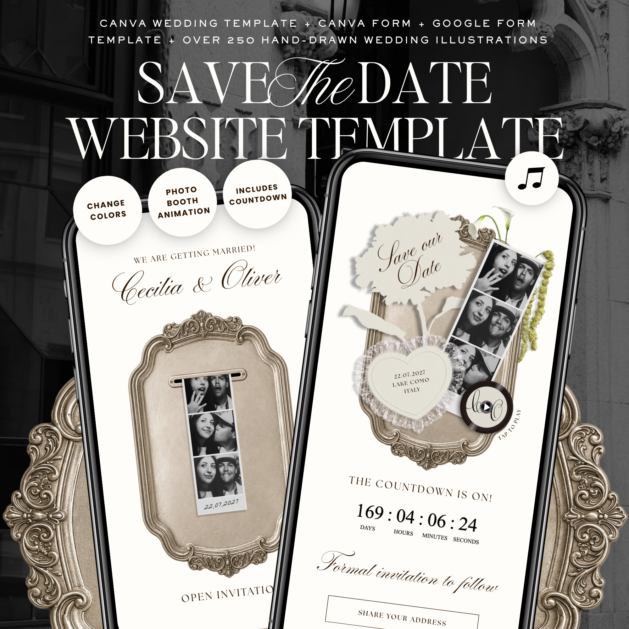 Save The Date Wedding Website Template (Photo Booth Animation 01 - Ivory)