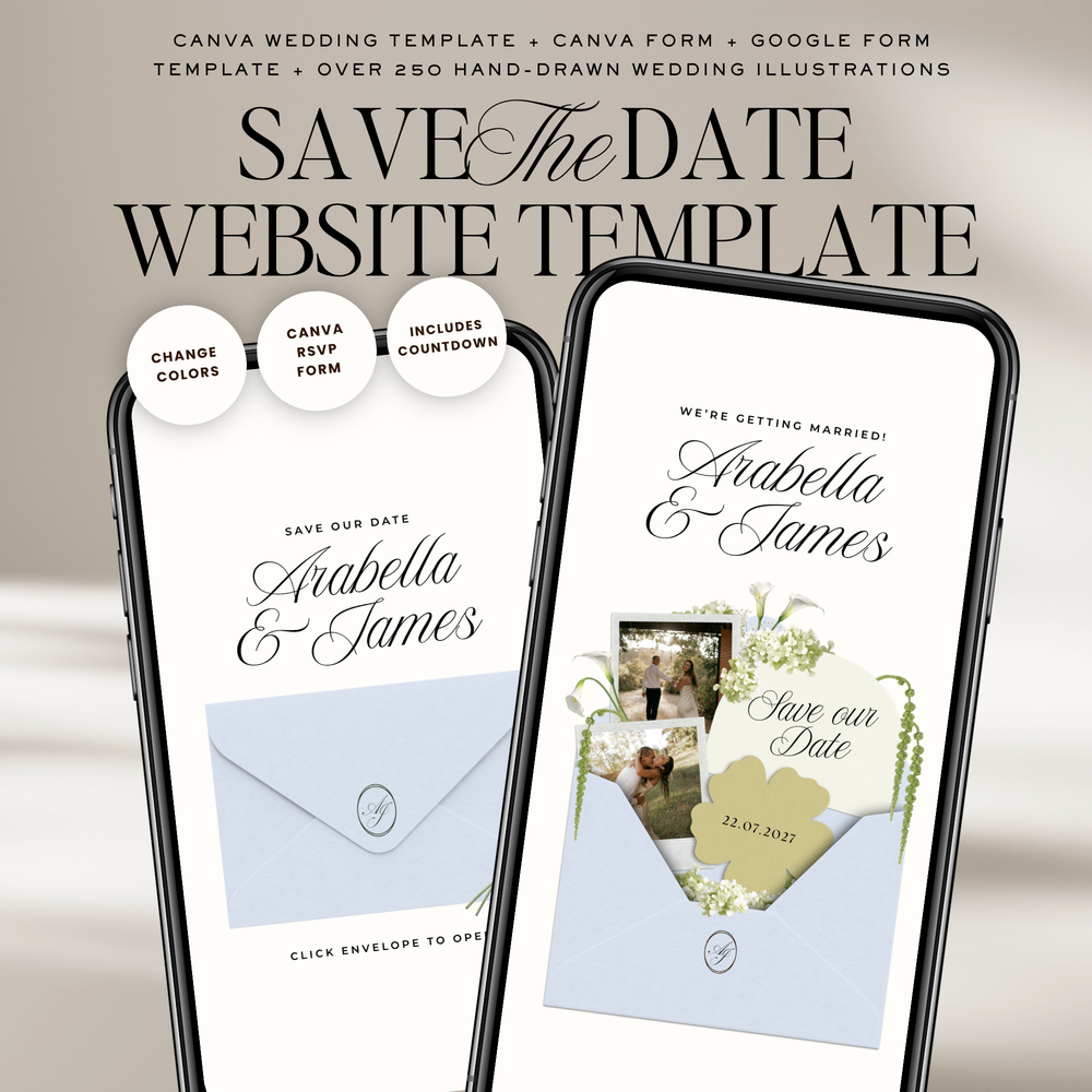 Save The Date Wedding Website Template (Blue & Green)